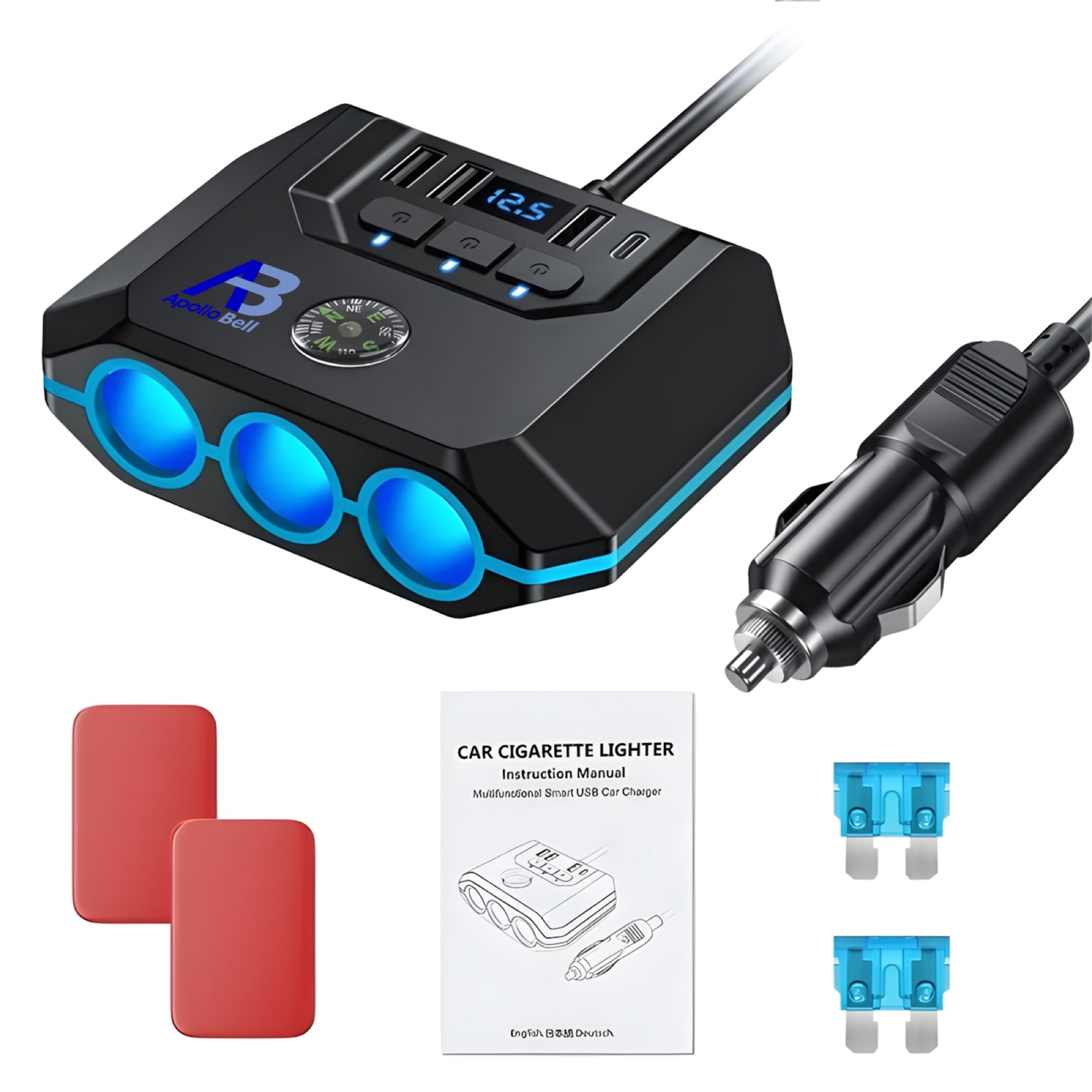 120W Araç Çakmak Çoğaltıcı 3 Çakmak Soketi + 3 USB-A + Type-C, Voltaj Göstergeli, Siyah - 17