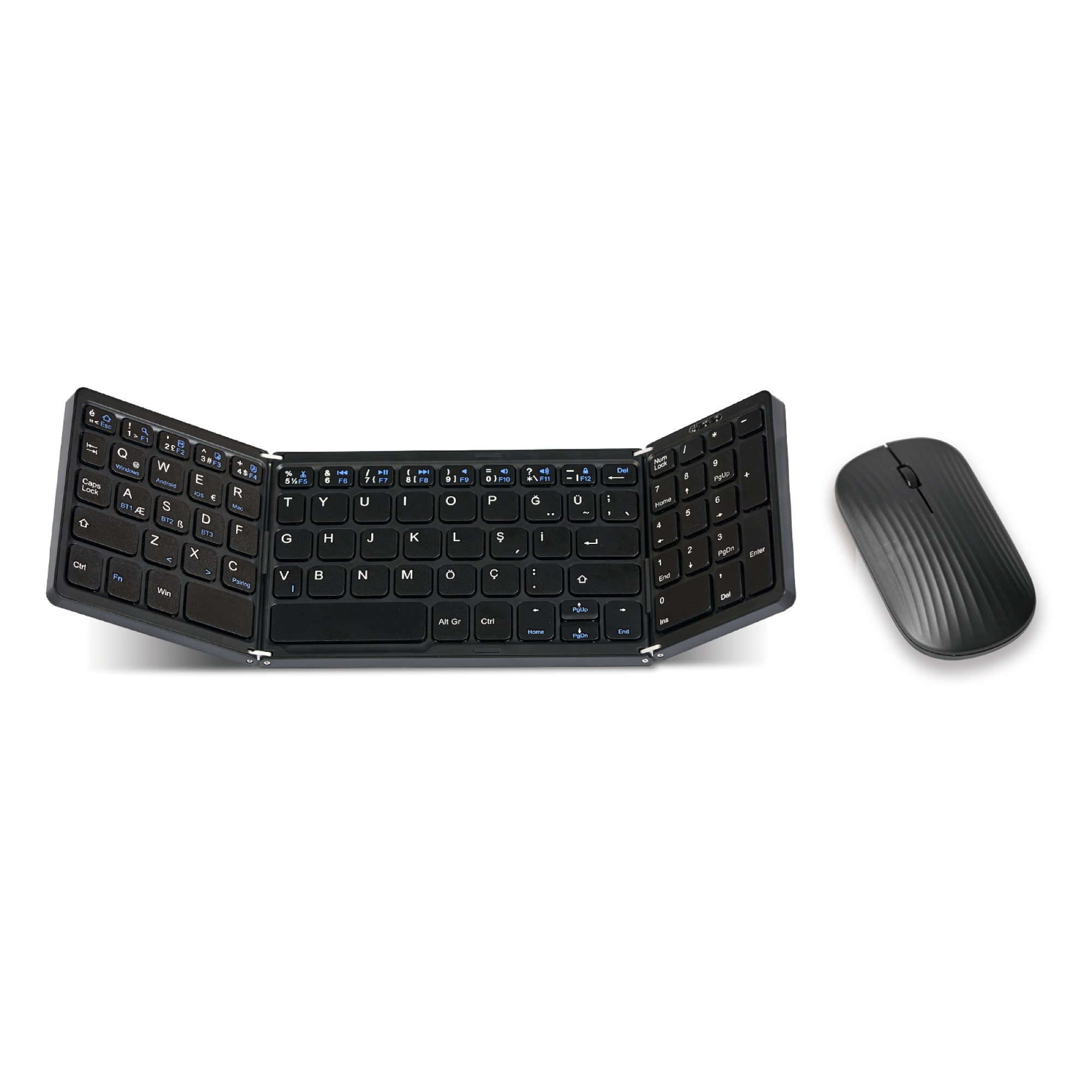 Katlanabilir Bluetooth 5.1 Klavye ve Fare Seti, Sayısal Tuş Takımlı, Siyah - 2