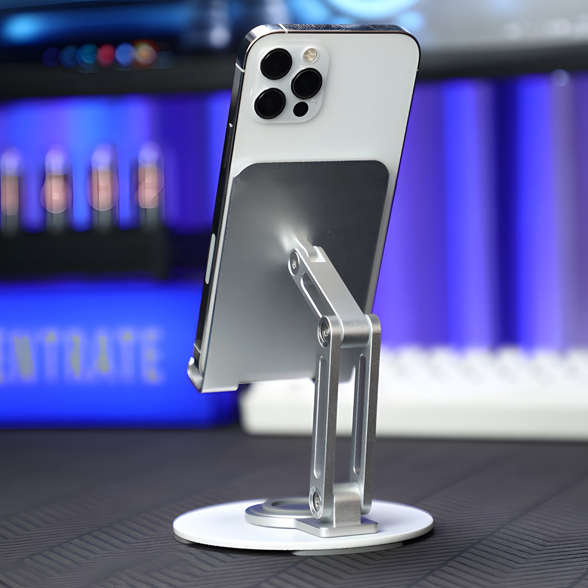 Katlanabilir Alüminyum Telefon Standı, 360° Döner Tabanlı, Yükseklik Ayarlı - Gümüş - 7