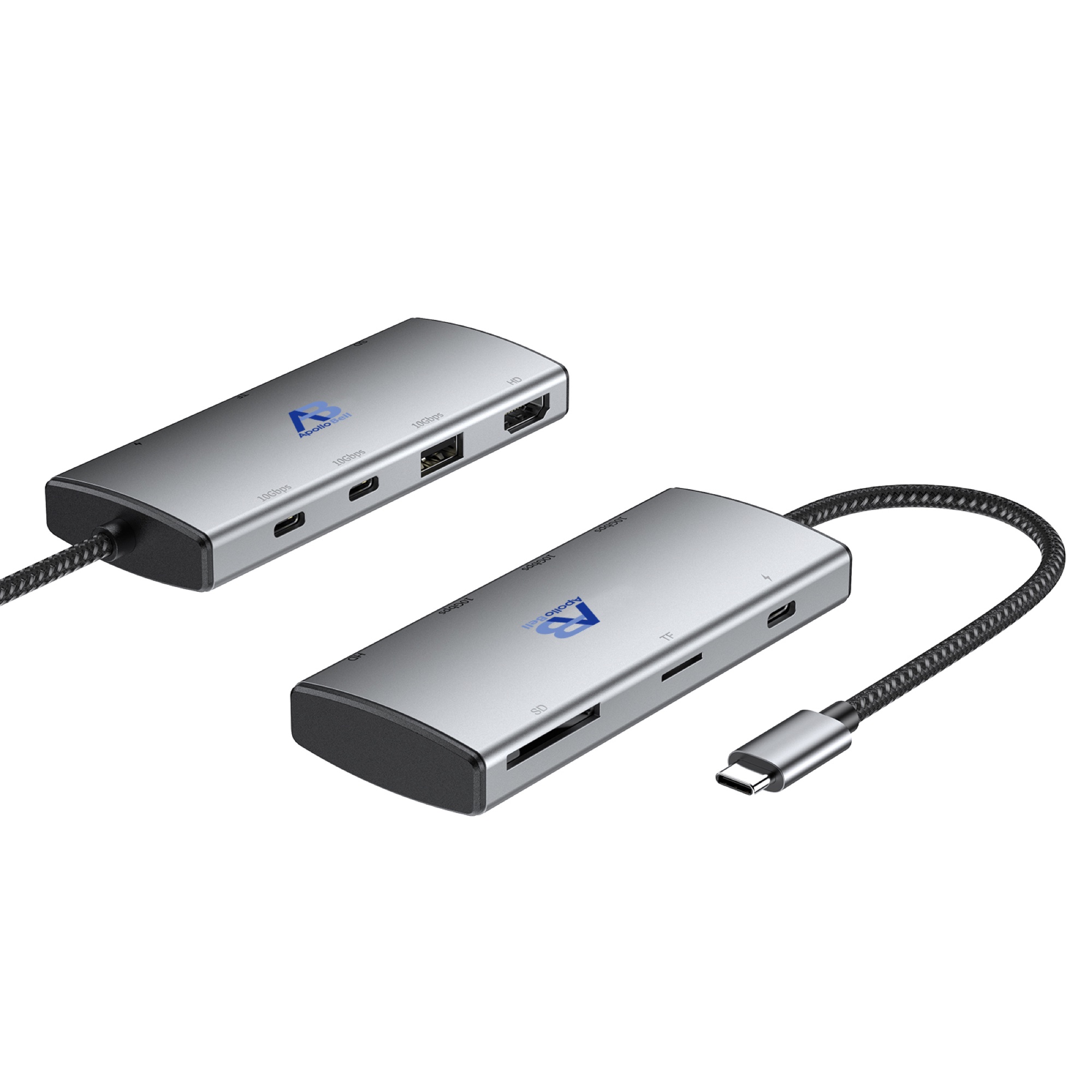 7 Portlu USB-C Docking Station 10Gbps, 4K@60Hz HDMI, 100W PD, SD/TF, Gri