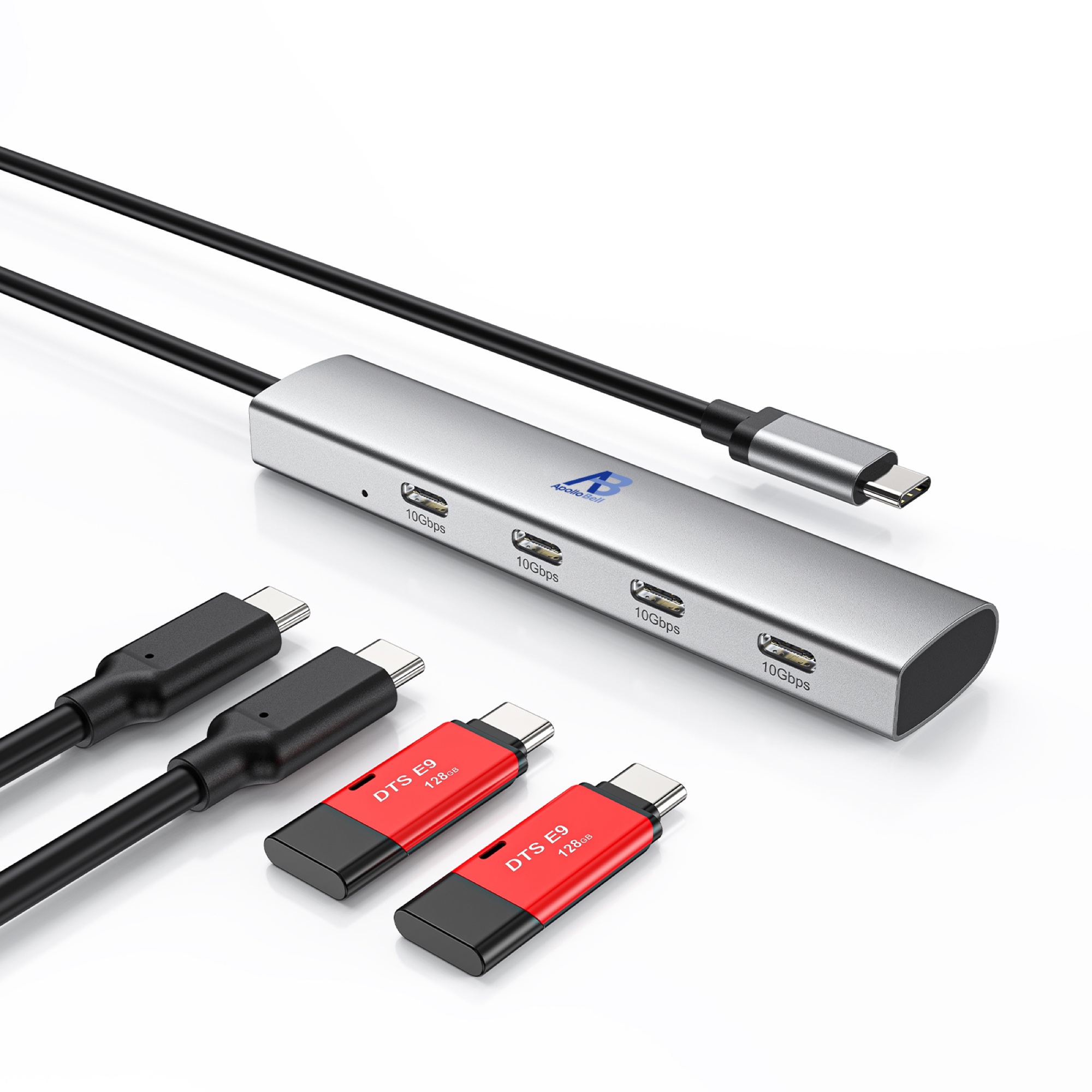4 Portlu USB-C 3.2 Gen 2 Hub, 4x USB-C 10Gbps, Alüminyum, Gri - 3