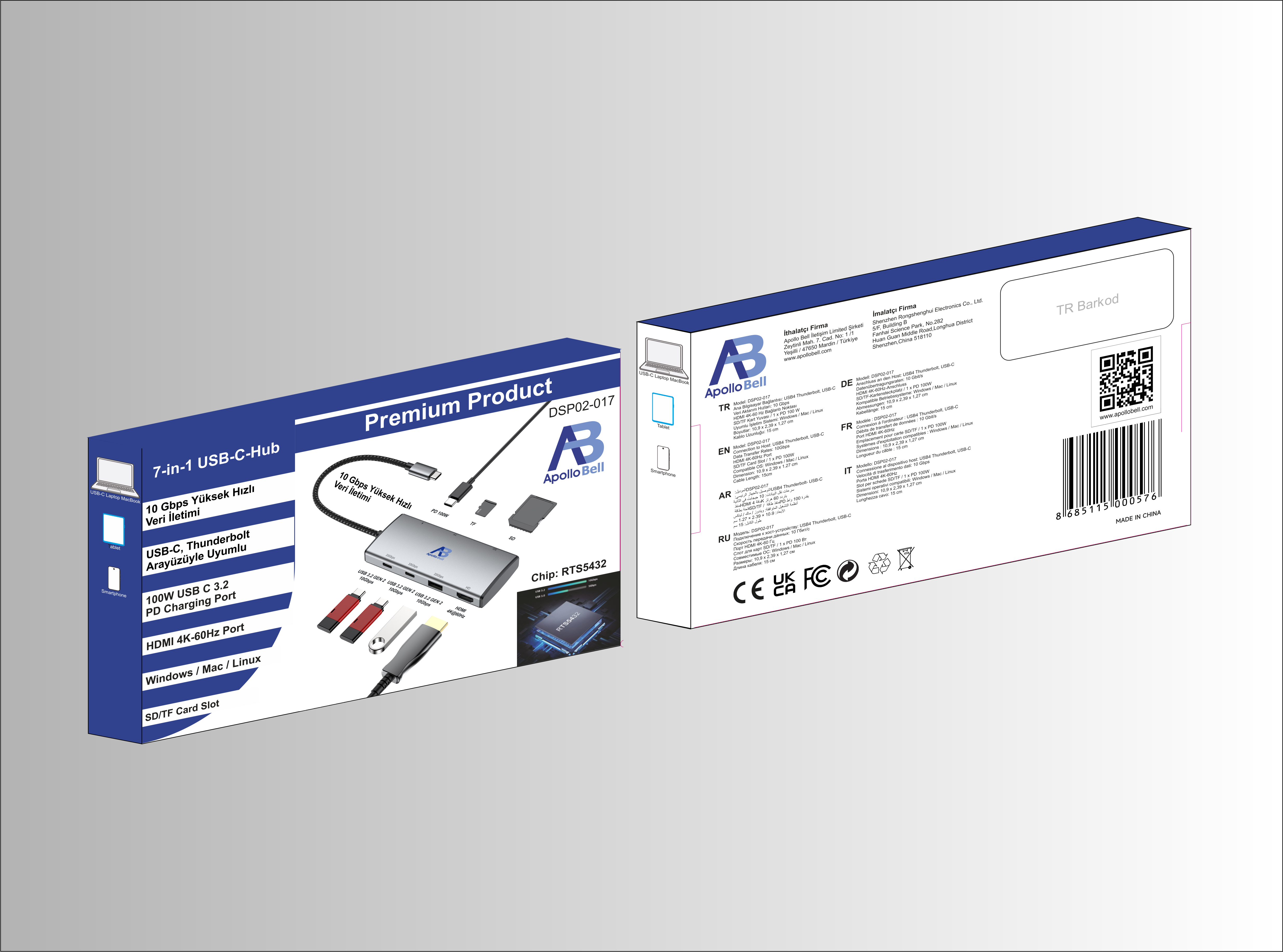 DSP02-017 ApolloBell 7-in-1 USB-C HUB