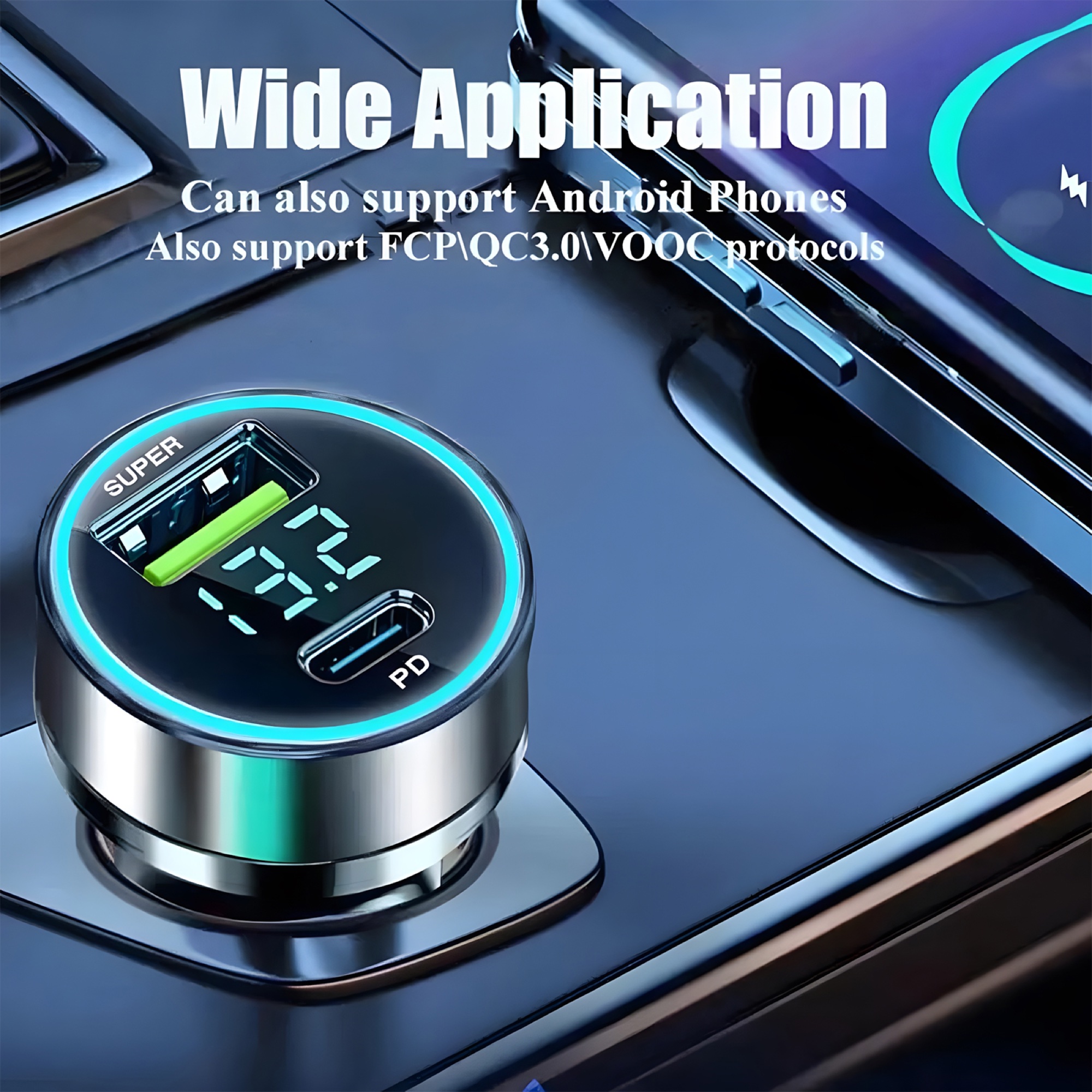 120W Dijital Ekranlı Araç Şarj Cihazı USB-A + PD Type-C, 6A Type-C Kablolu - 5