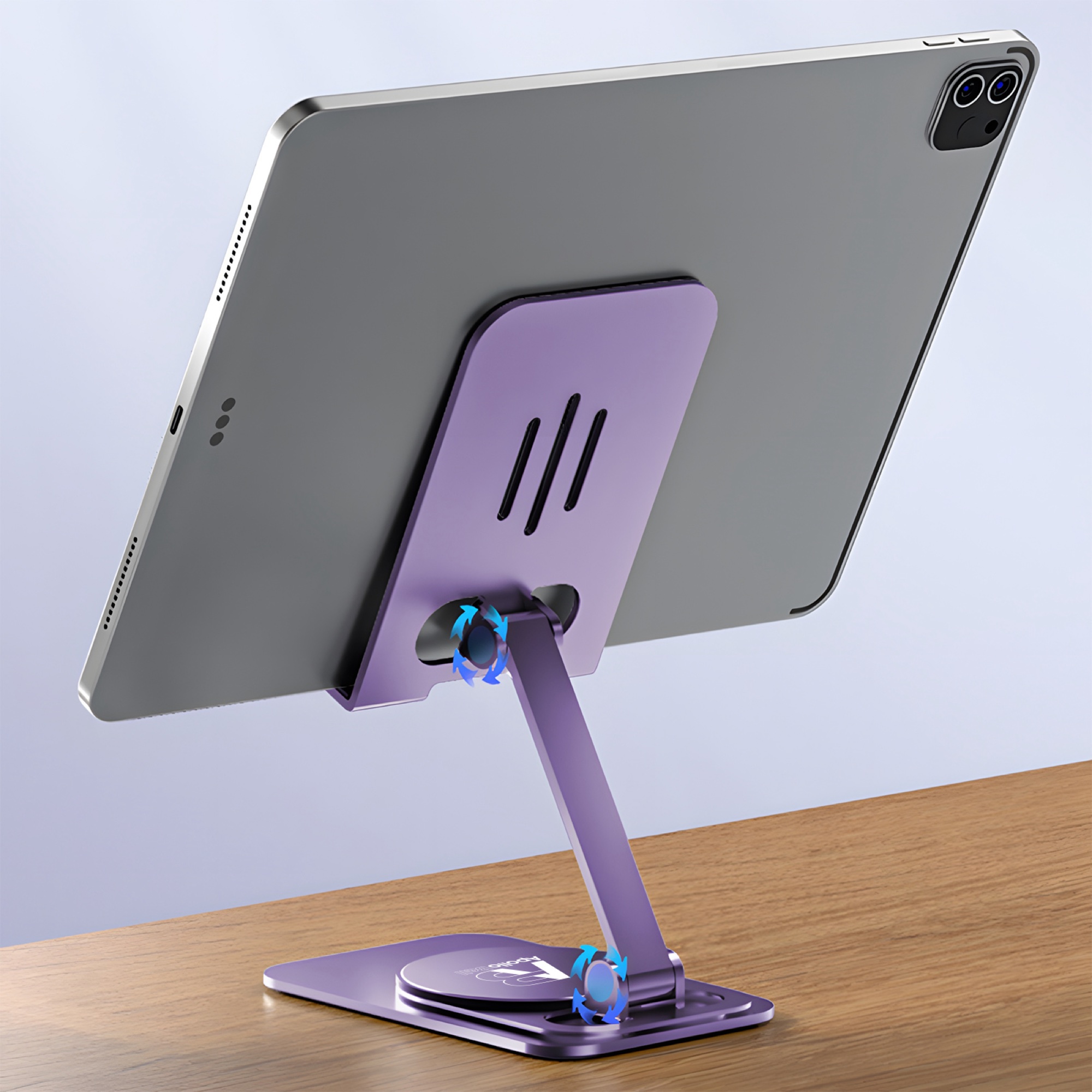 Katlanabilir Masaüstü Telefon/Tablet Tutucu, 360° Dönebilen Alüminyum, Mor - 3