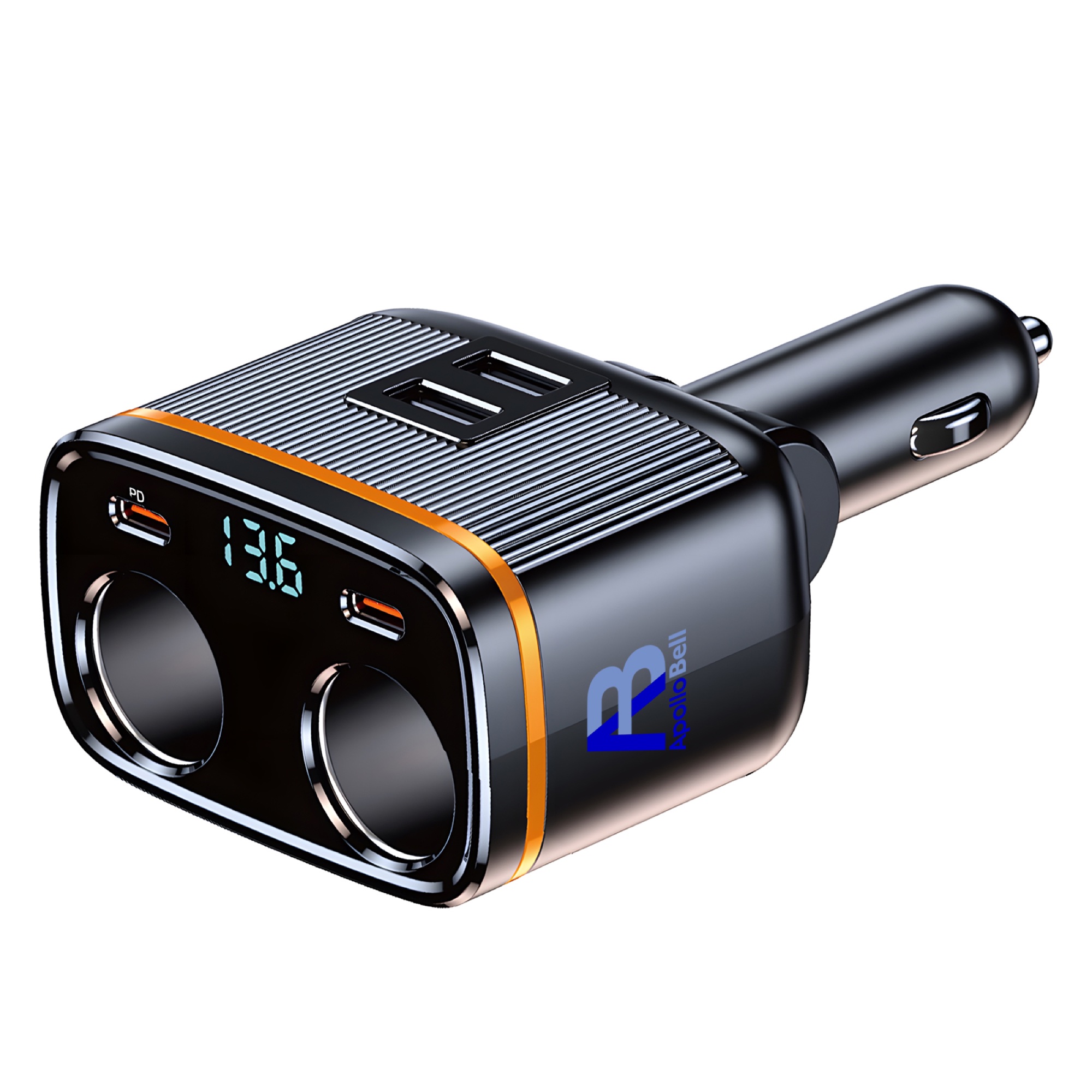 2 USB + 2 Type-C Portlu Araç Şarj Cihazı 145W, Çift Çakmak Soketli ve Dijital Voltaj Ekranlı, Siyah - 2
