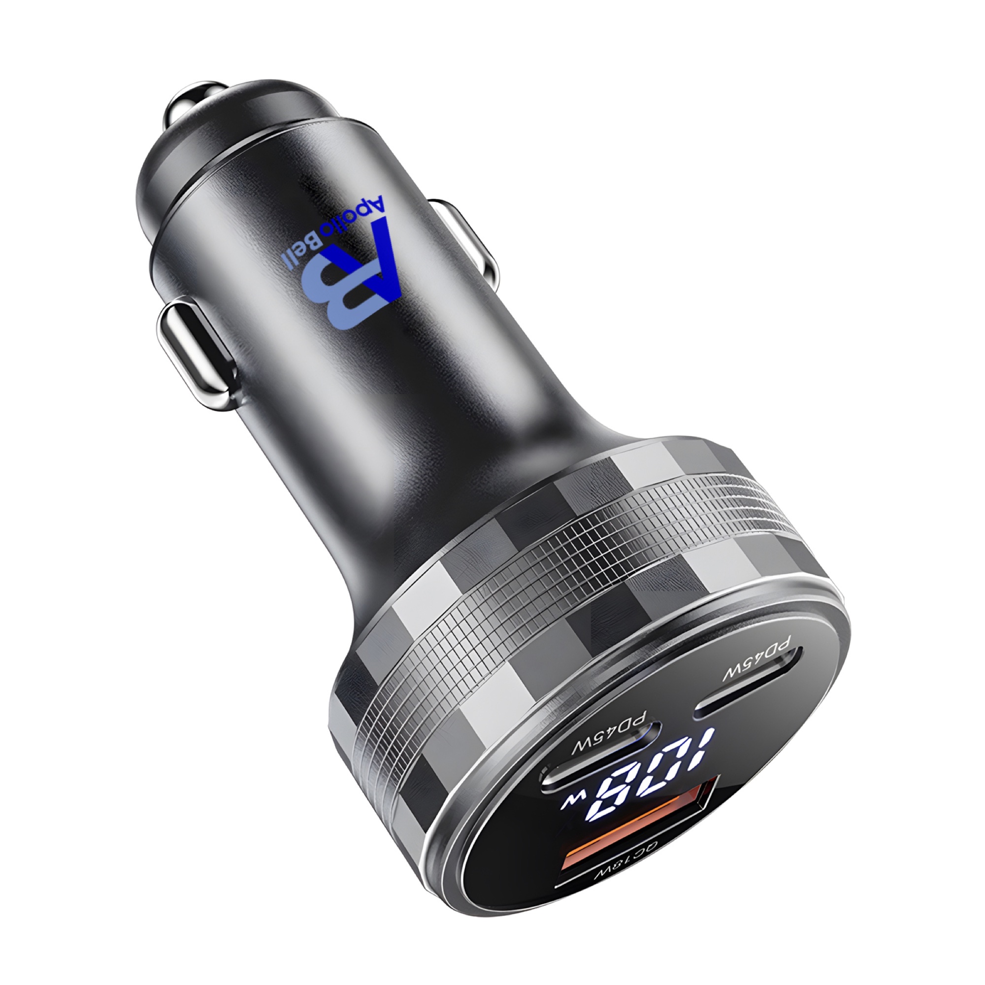108W Araç Şarj Cihazı 2x 45W USB-C PD + USB-A, Alüminyum Gövde, LED Ekran, Gri - 3