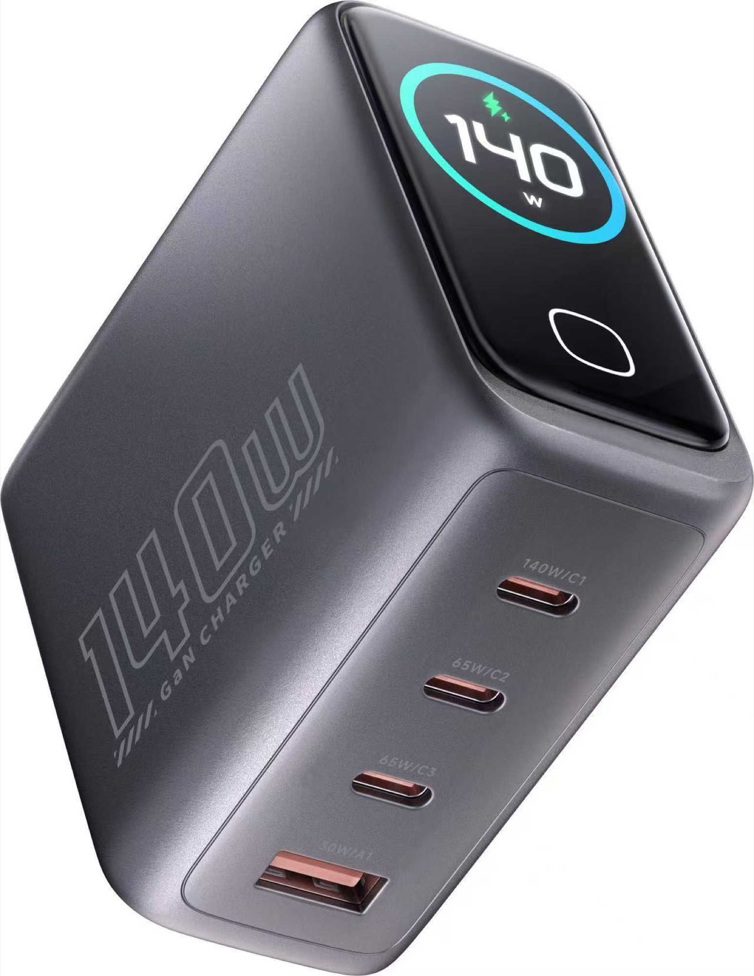 140W GaN Ultra Hızlı Şarj Cihazı, HD LCD Ekran, 3x USB-C + USB-A PD3.1 - 3