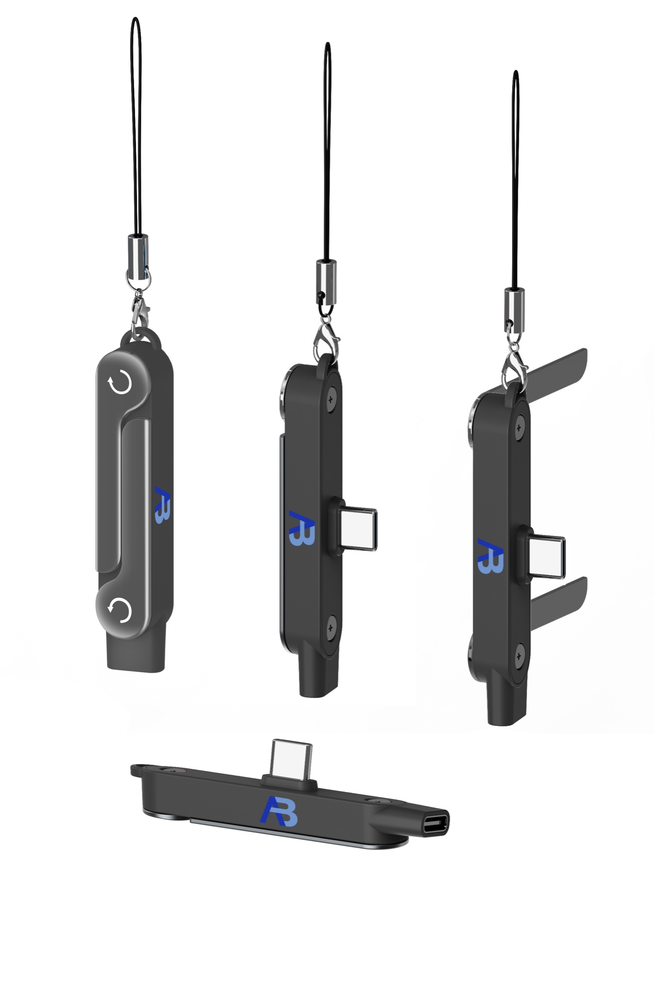 Şarj Portlu Ultra Mini Telefon Standı, 240W USB-C, 480Mbps - Siyah
