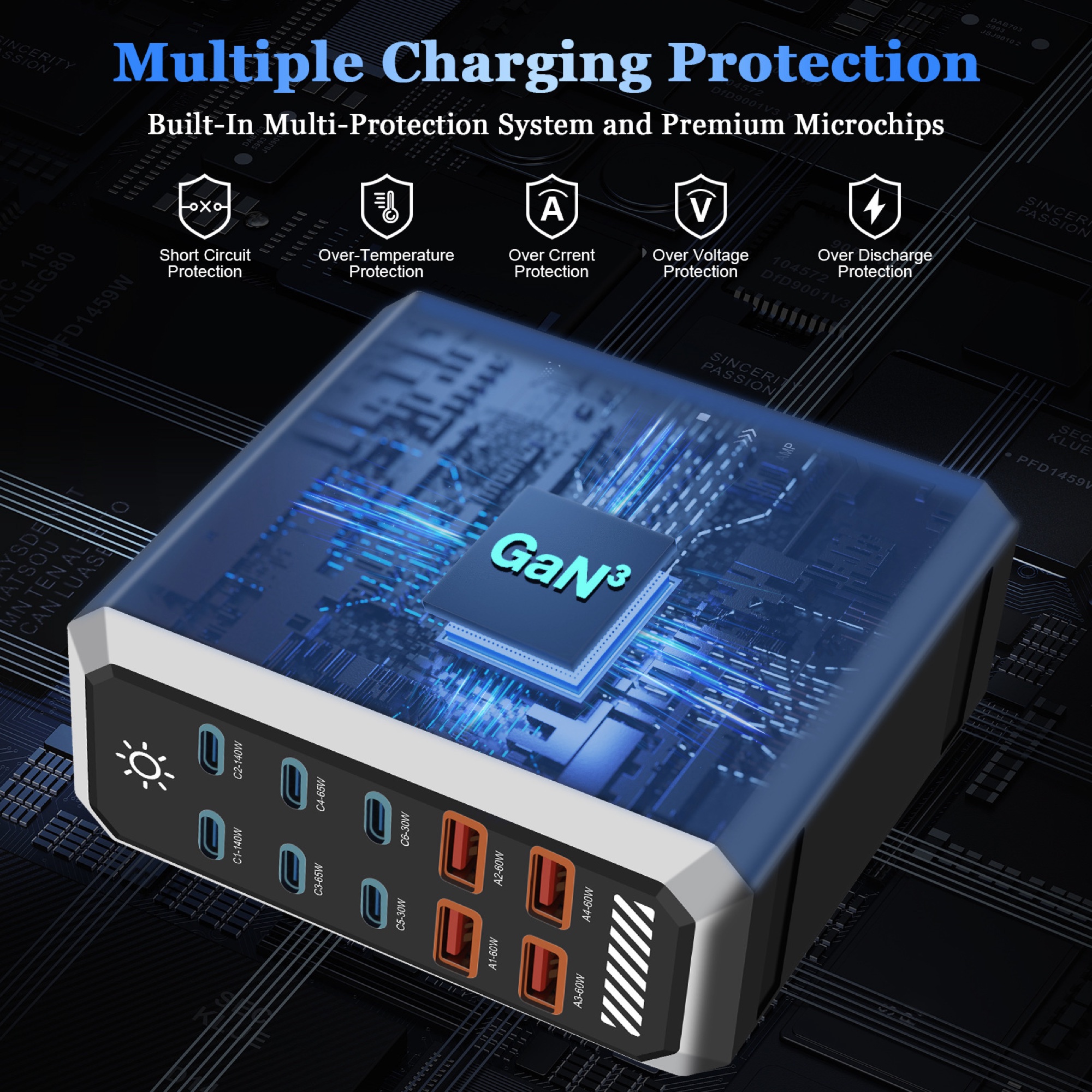 660W GaN Pro USB-C 10 Portlu Ultra Hızlı Masaüstü Şarj İstasyonu, Siyah - 3