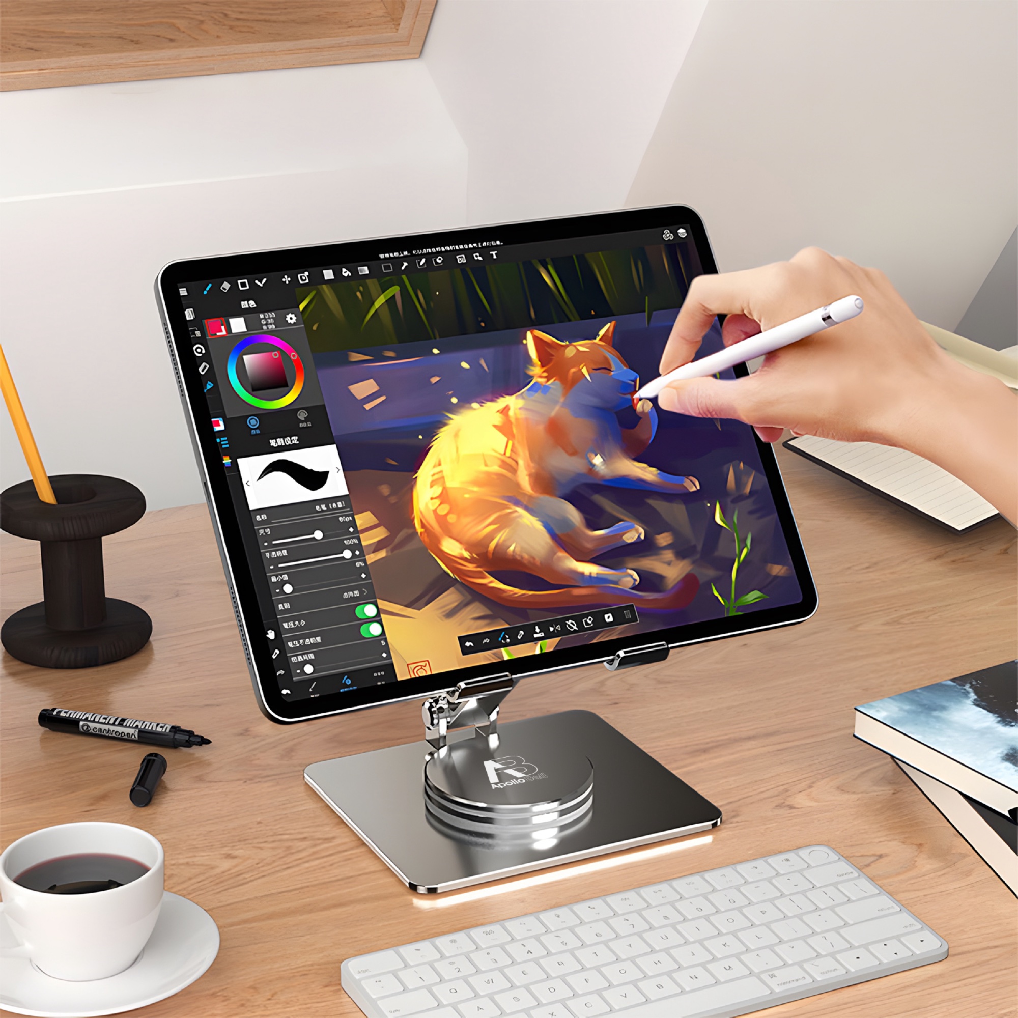 Katlanabilir Teleskopik Telefon ve Tablet Tutucu, 360° Dönebilir Alüminyum 4-13 inç, Gri - 8