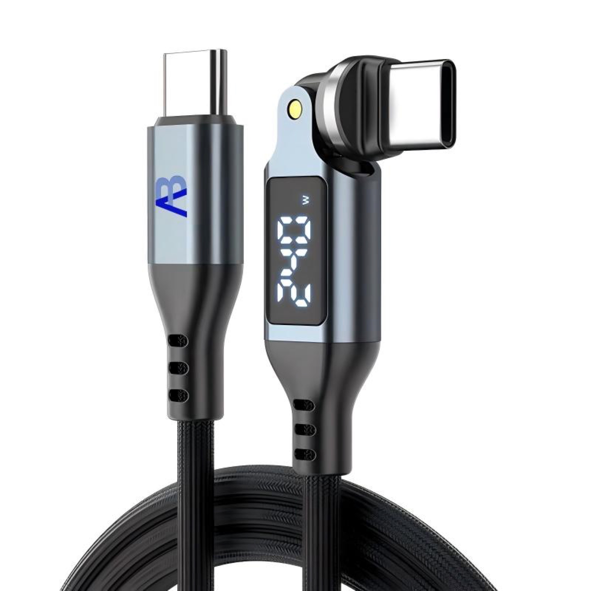 240W Dijital Ekranlı 540° Dönebilen USB-C Kablo, 100cm Siyah