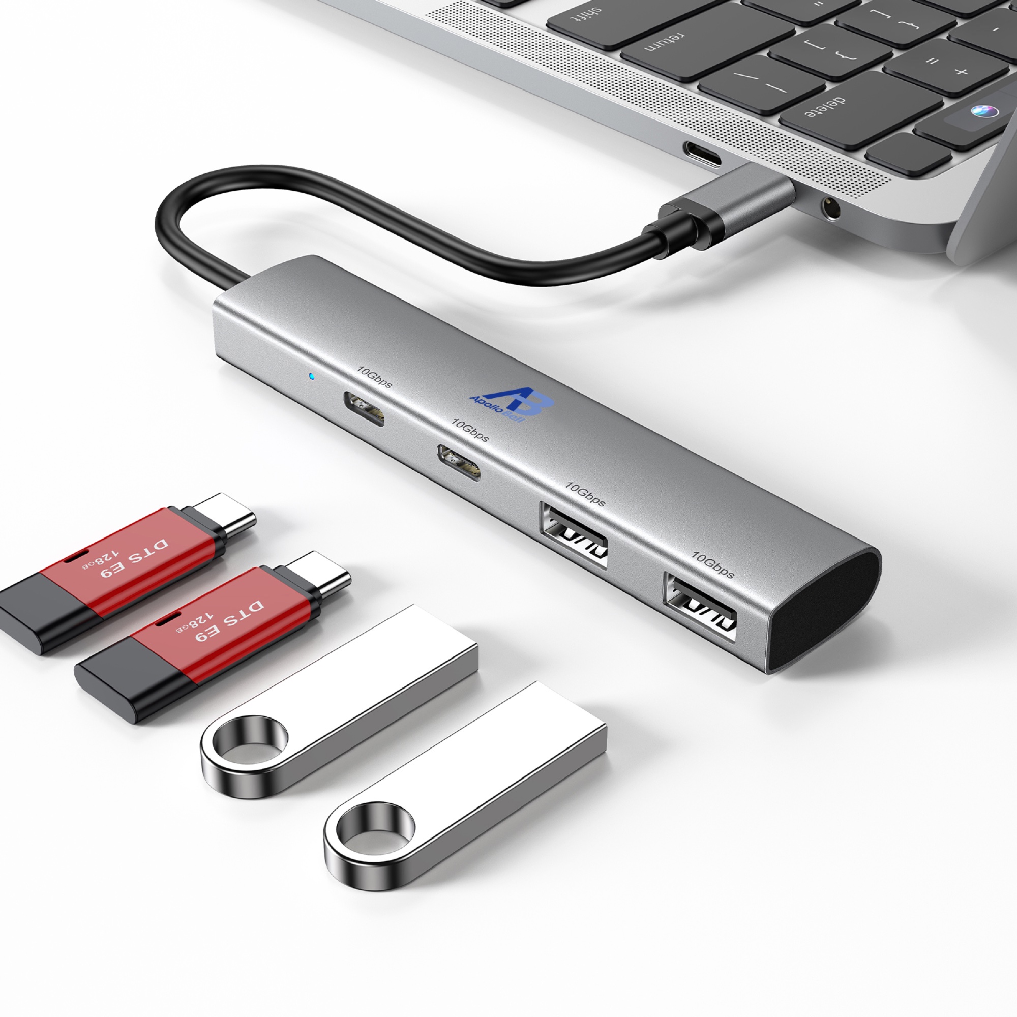 4 Portlu USB-C 3.2 Gen 2 Hub, 2x USB-C + 2x USB-A 10Gbps, Alüminyum, Gri - 4