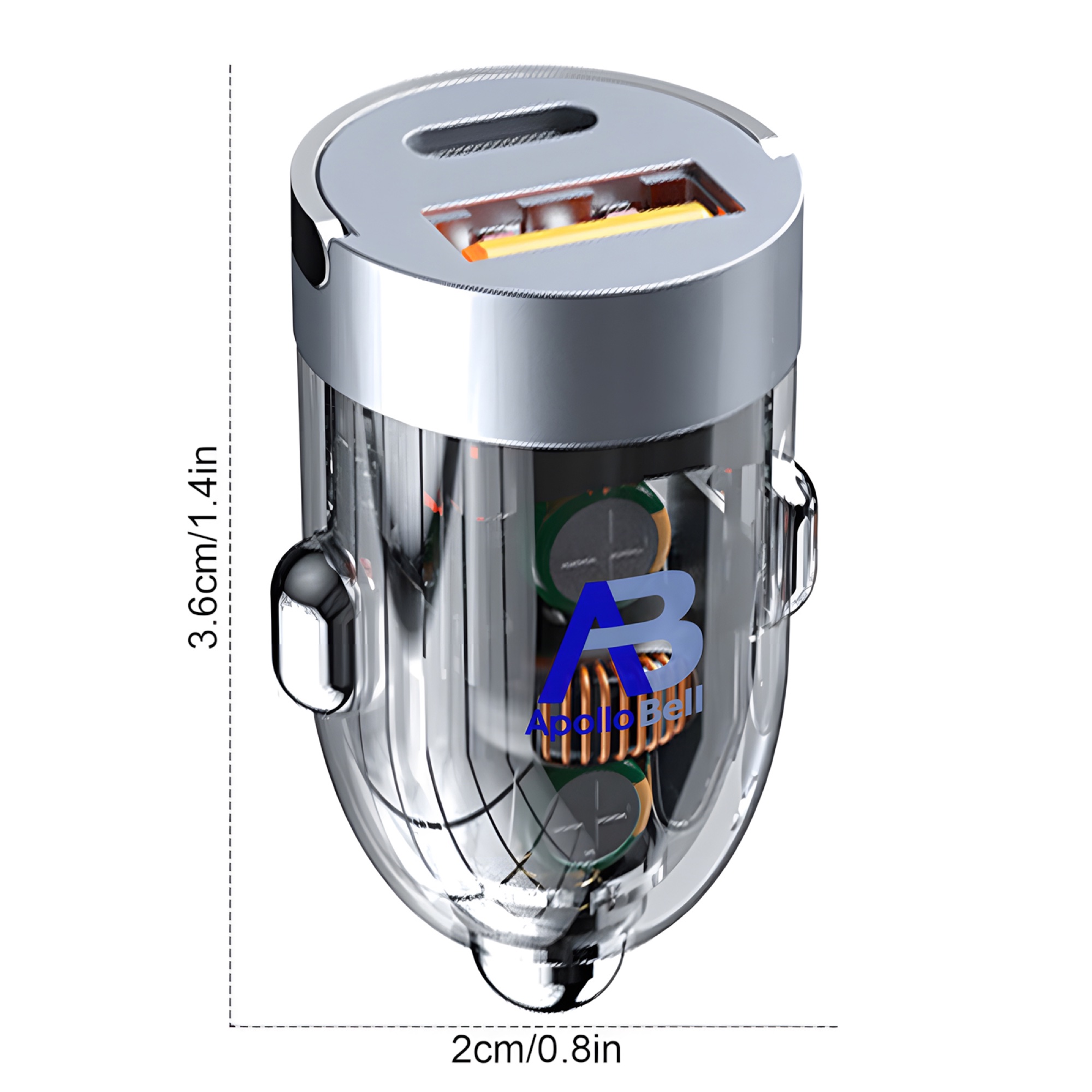 Type-C + USB 120W Şeffaf Mini Araç Şarj Cihazı, 12V-24V - 7