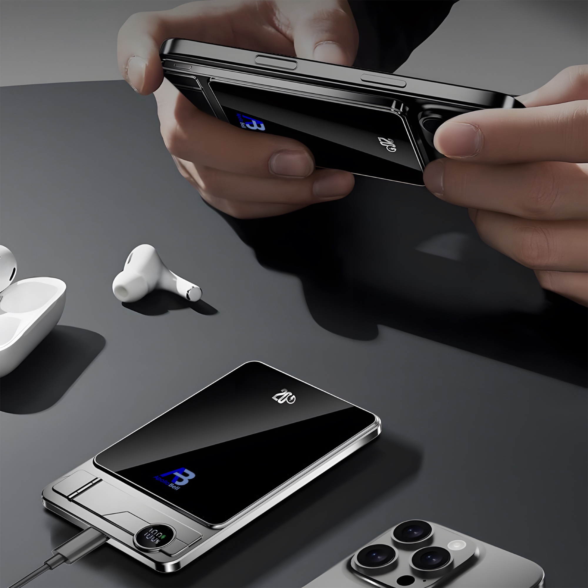 5.000mAh Ultra İnce Manyetik Kablosuz Powerbank 15W, Katlanır Standlı - 6