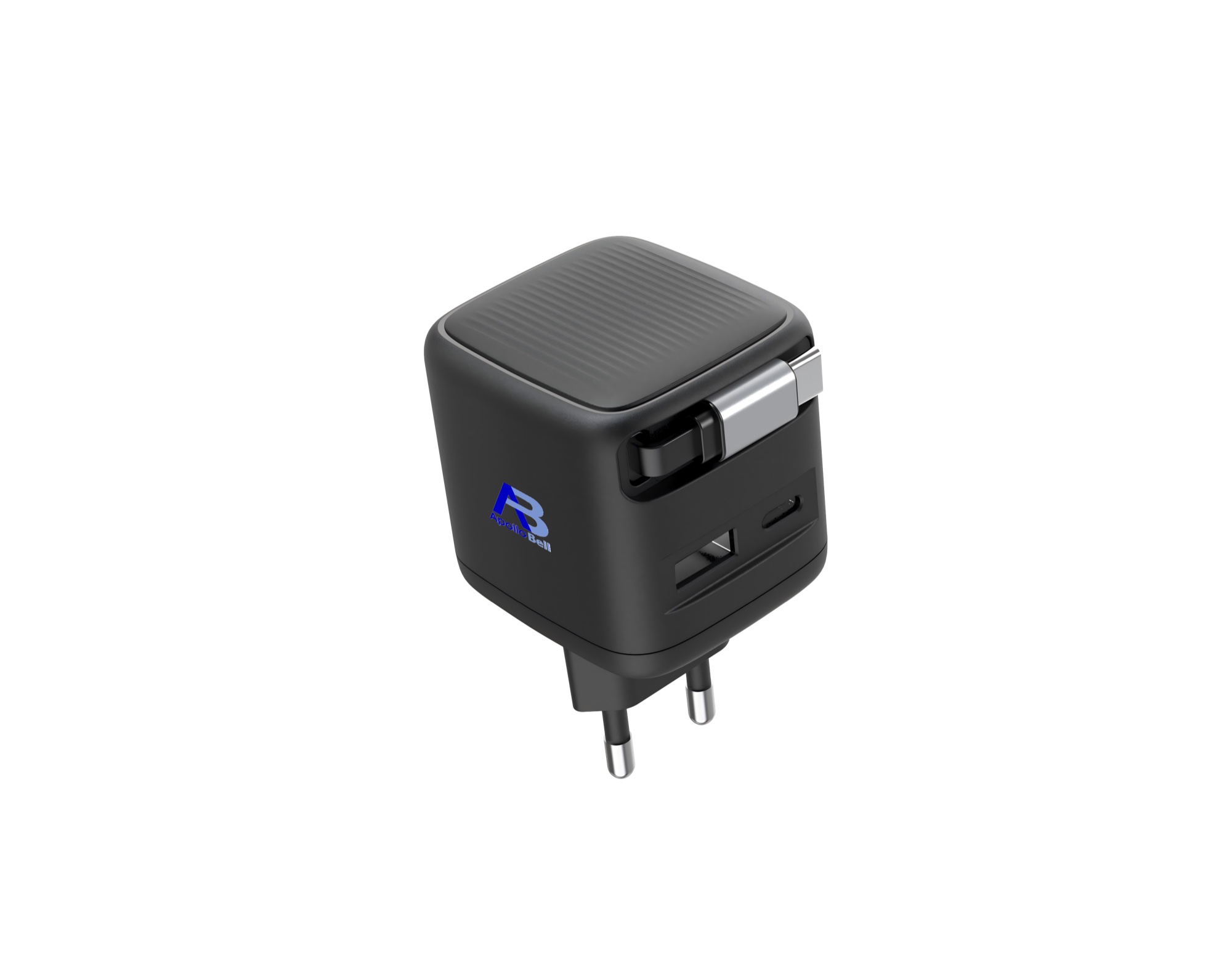 65W GaN Şarj Cihazı, Geri Çekilebilir USB-C Kablolu, PD Hızlı Şarj, Siyah