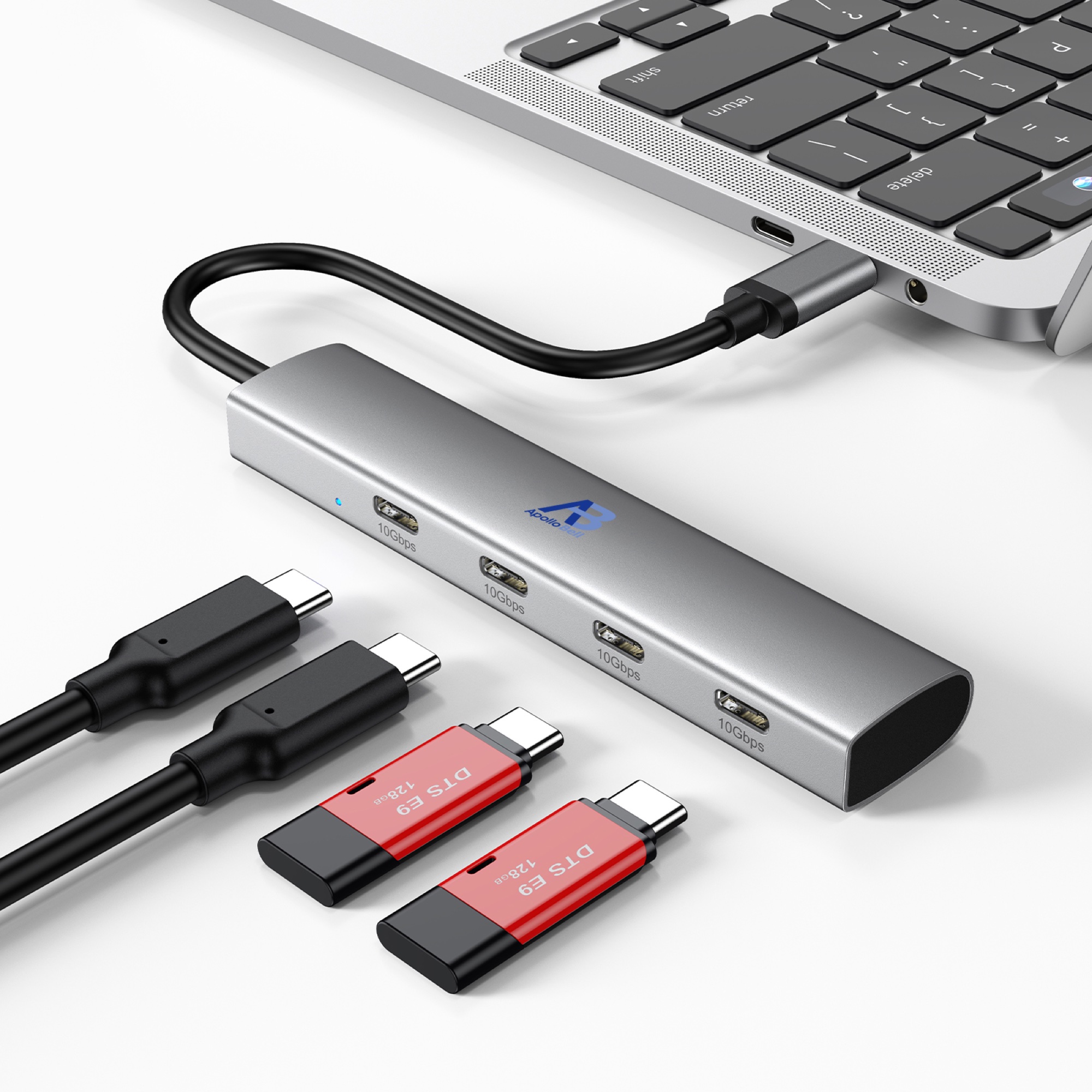 4 Portlu USB-C 3.2 Gen 2 Hub, 4x USB-C 10Gbps, Alüminyum, Gri - 4