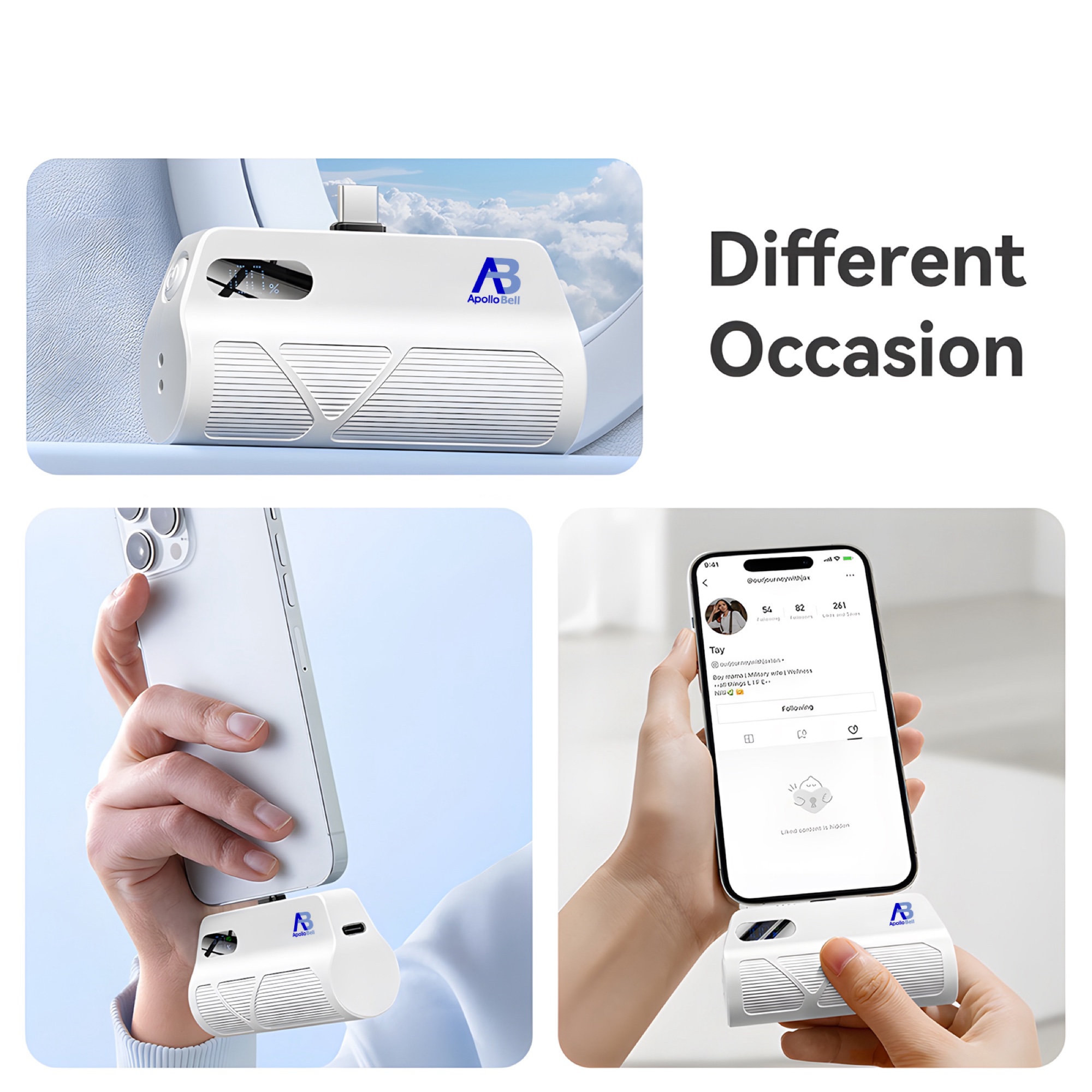 5.000mAh Mini Powerbank, USB-C & Lightning Çift Çıkışlı, Dijital Ekran, Beyaz - 4