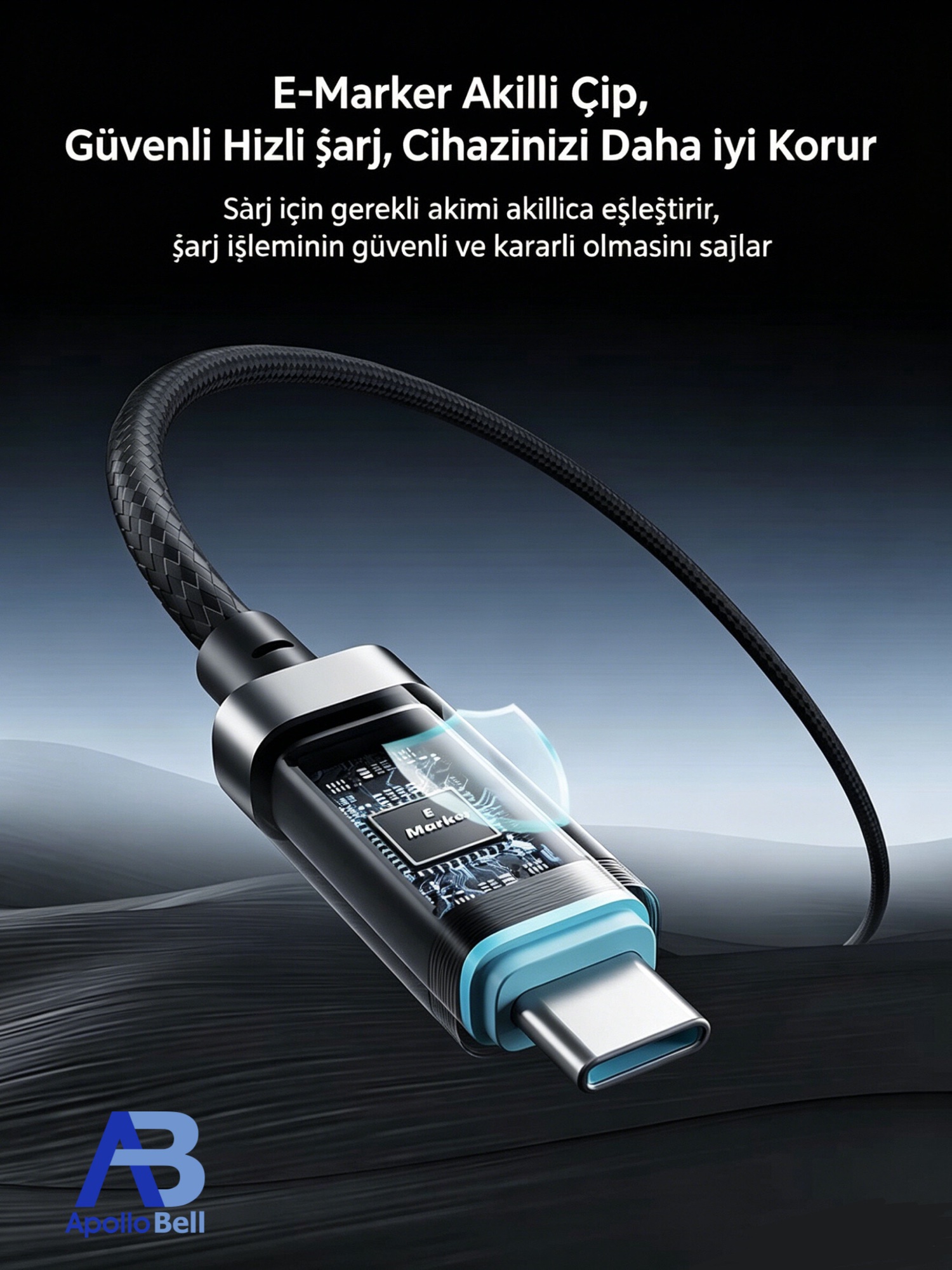 USB4 Gen3 Kablo 240W / 40Gbps OLED Ekranlı Örgülü USB-C, 1m Siyah - 3