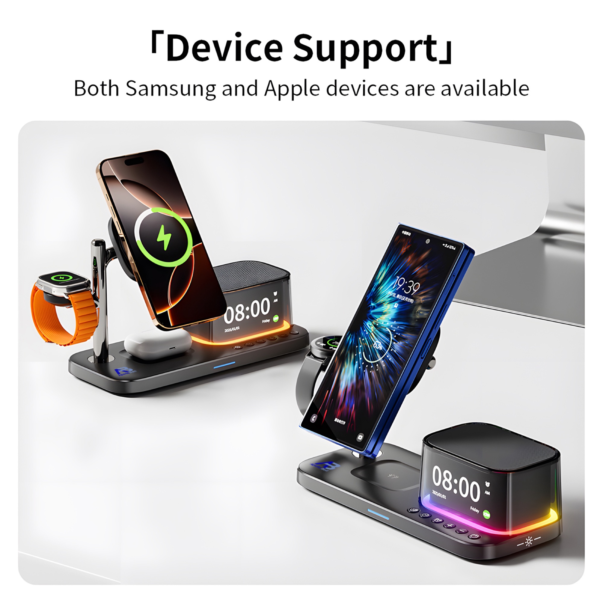 5'i 1 Arada Qi2.2 Manyetik Kablosuz Şarj Cihazı 25W, Bluetooth Hoparlör + Alarm Saati + Gece Lambası, Siyah - 3
