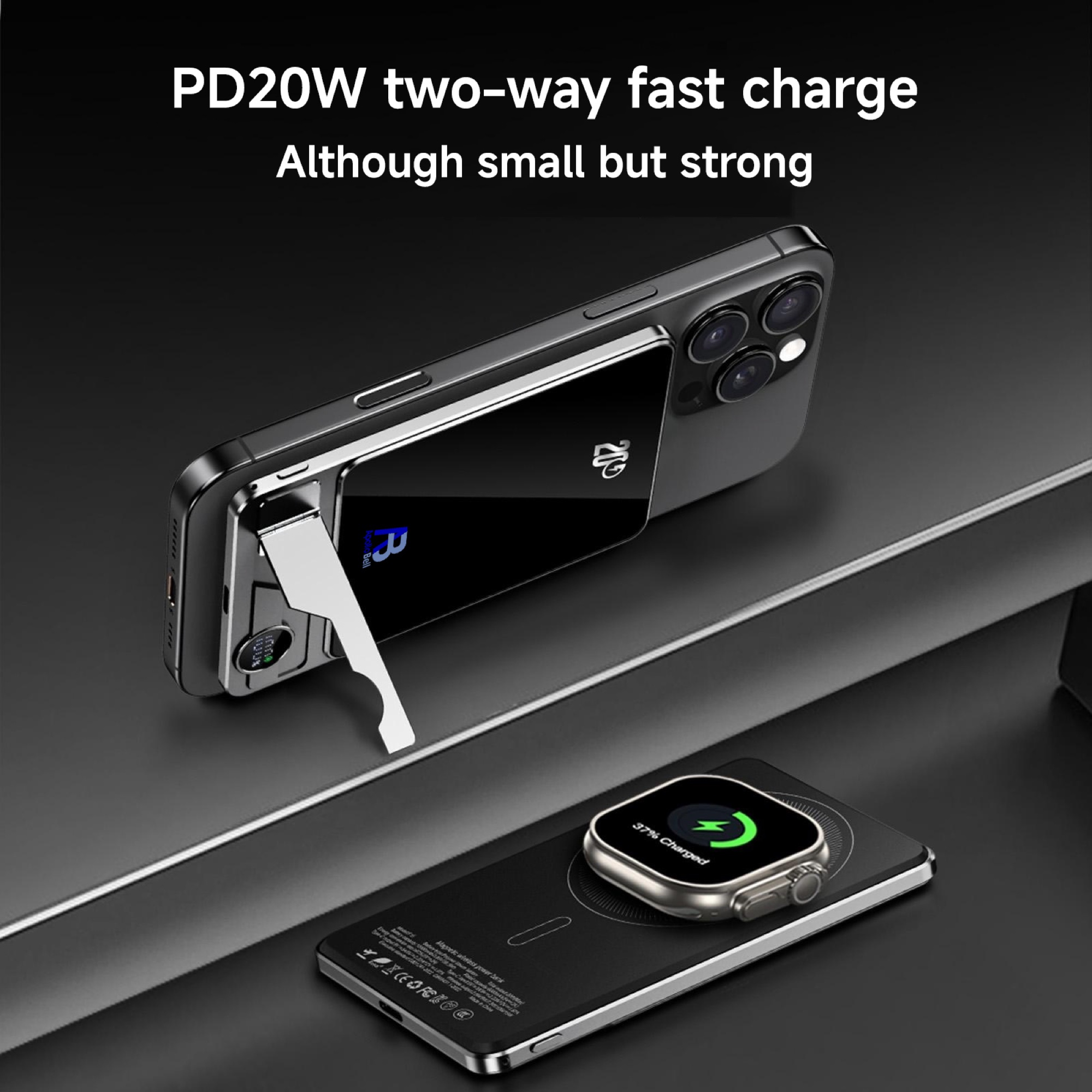 5.000mAh Ultra İnce Manyetik Kablosuz Powerbank 15W, Katlanır Standlı - 5