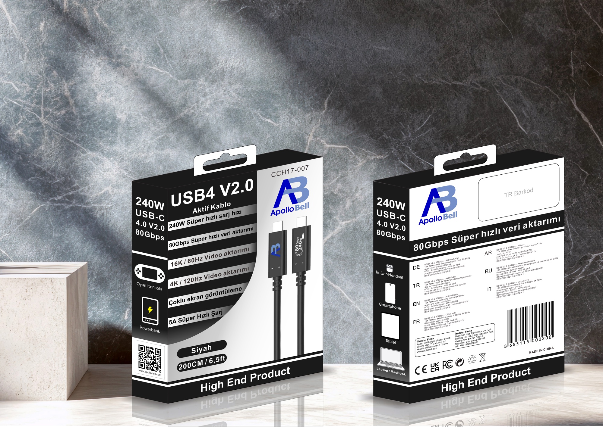 USB4 V2.0 Aktif Kablo 240W / 80Gbps USB-C, 2,0m Siyah - 6