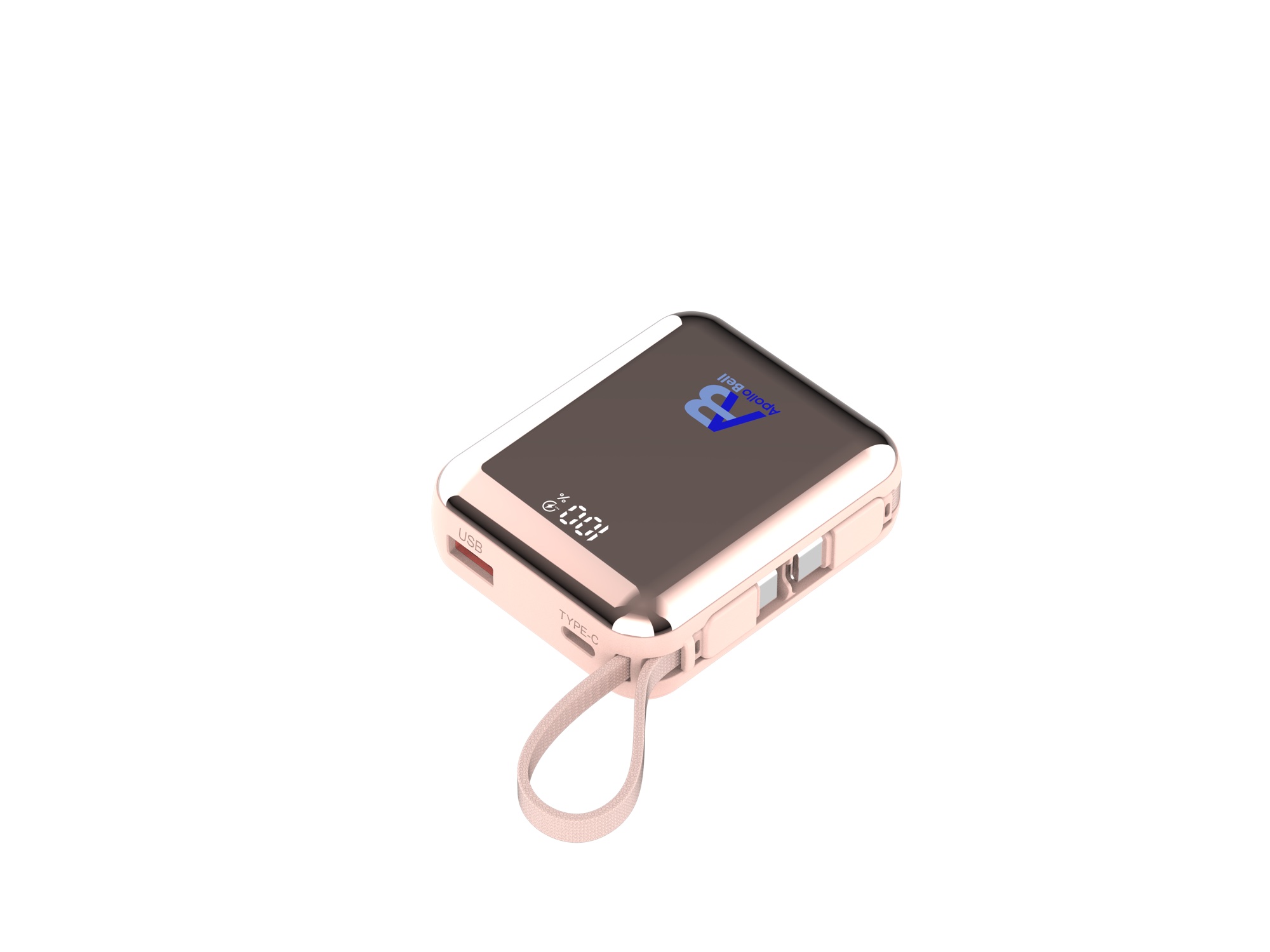 10.000mAh 35W Mini Powerbank, Dahili USB-C Kablolu, Pembe - 5