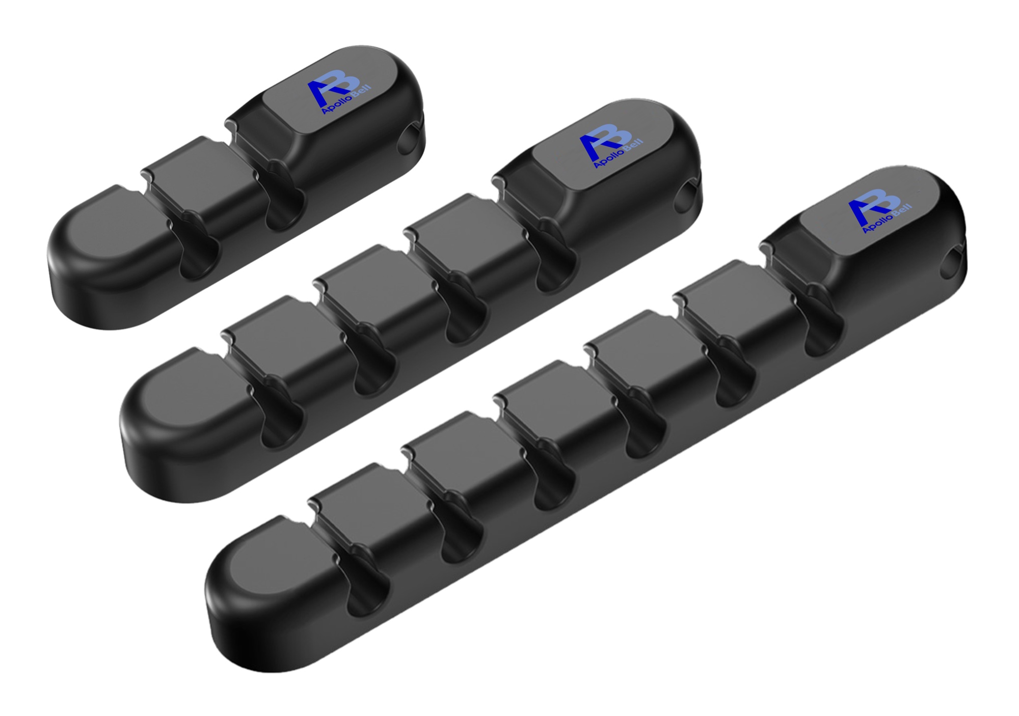 Silikon Kablo Düzenleyici Klips Seti, 3 + 5 + 7 Slot Kendinden Yapışkanlı - Siyah