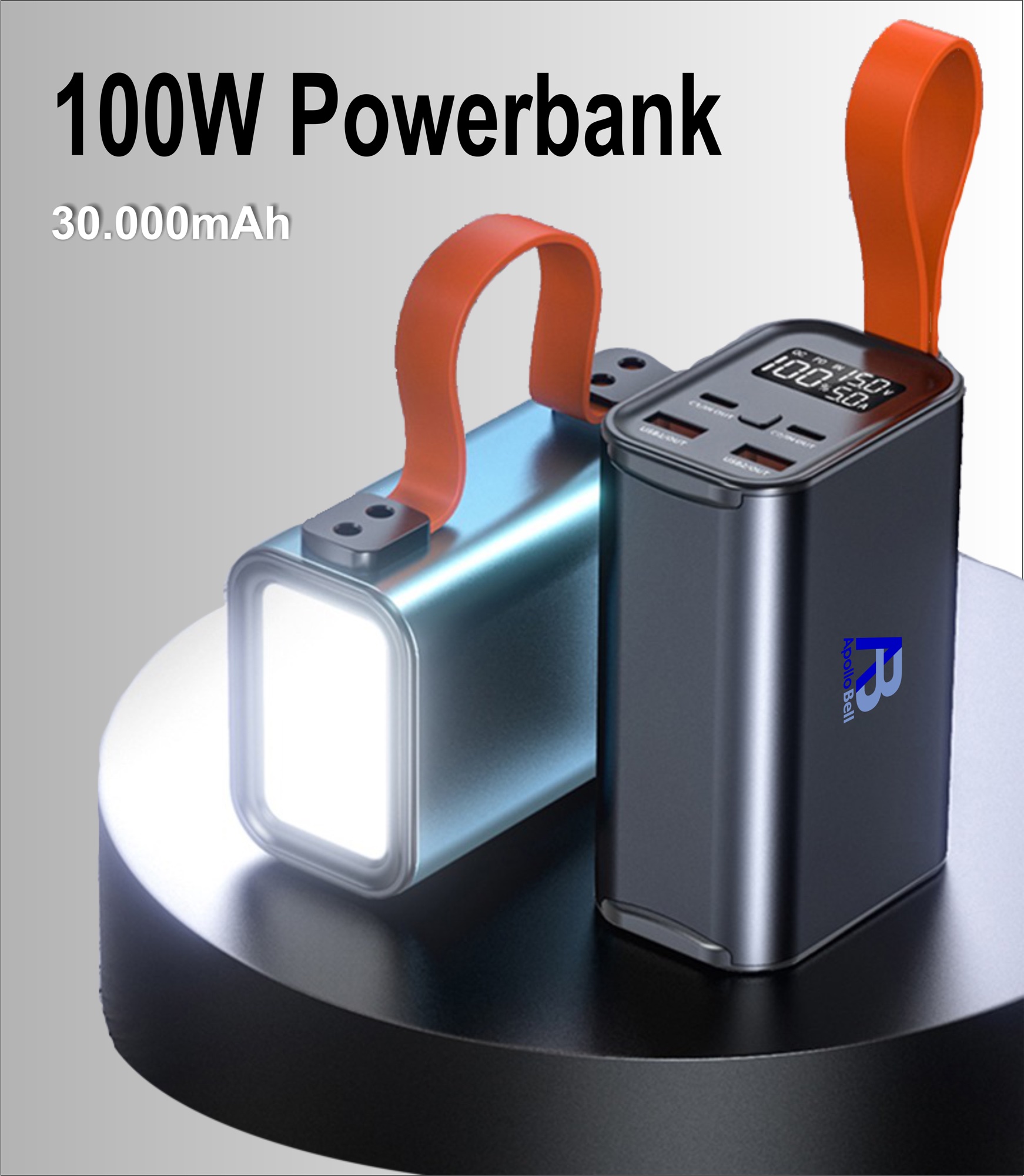 30.000mAh 100W PD Powerbank, Çift USB-C + Çift USB-A, LED Işıklı, LCD Ekran - 3