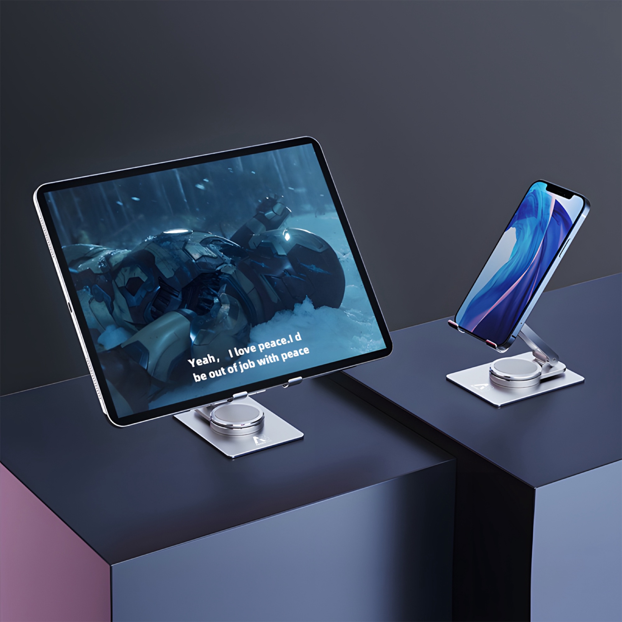 Katlanabilir Masaüstü Telefon ve Tablet Tutucu, 360° Dönebilir Alüminyum, Gümüş - 8