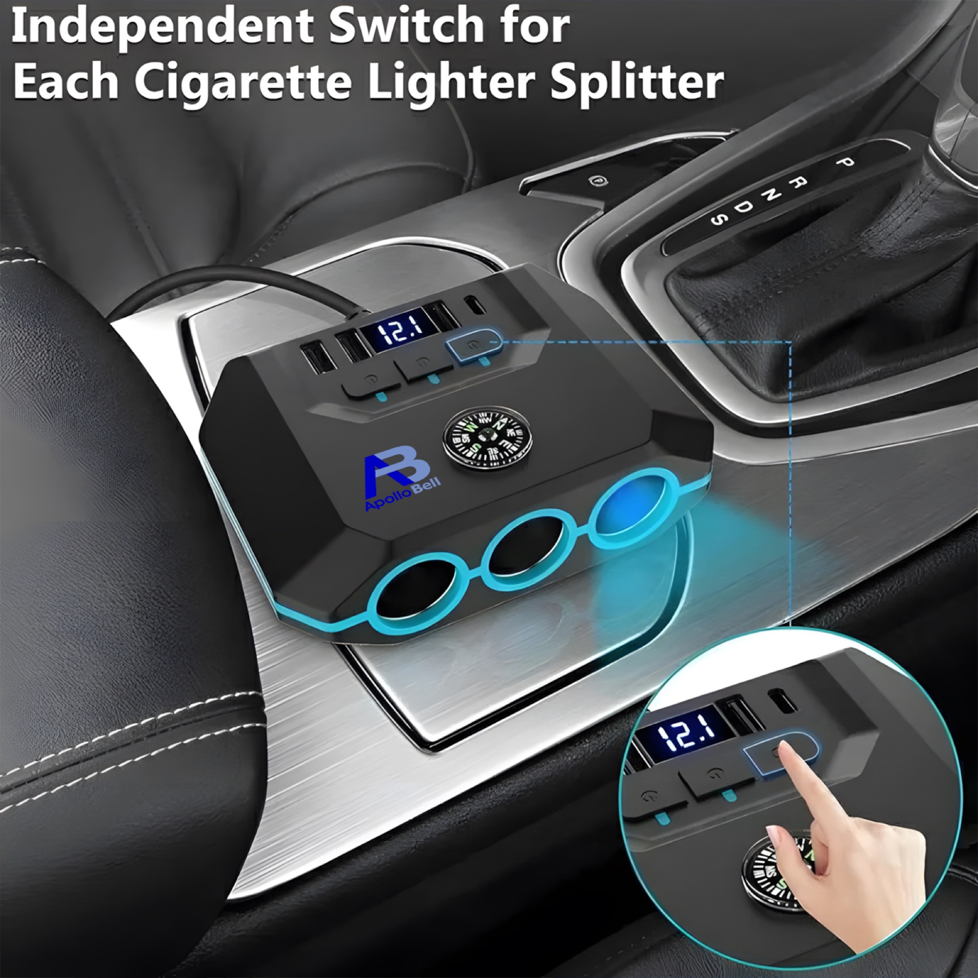 120W Araç Çakmak Çoğaltıcı 3 Çakmak Soketi + 3 USB-A + Type-C, Voltaj Göstergeli, Siyah - 6