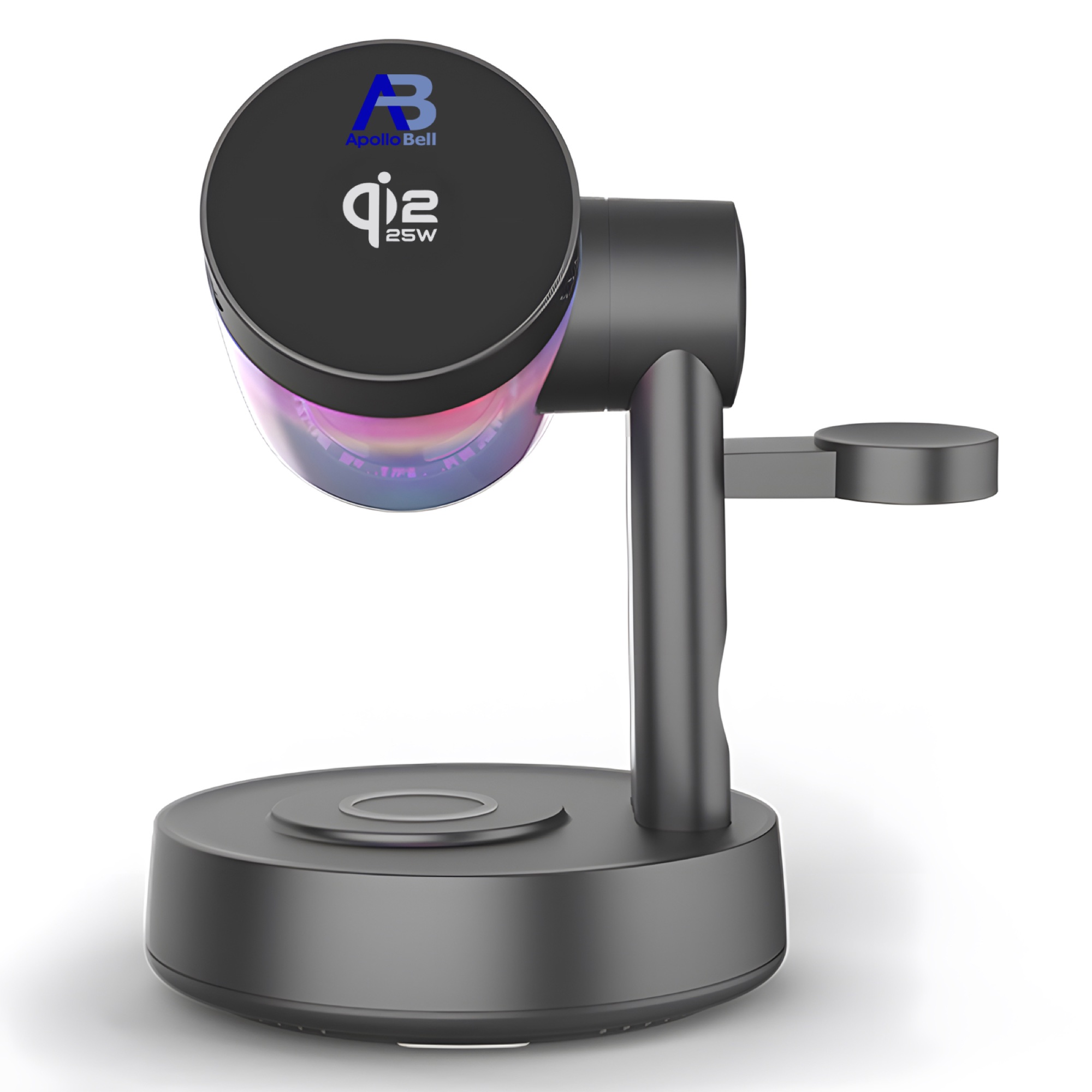 Qi2.2 25W Manyetik Kablosuz Şarj İstasyonu, Bluetooth Hoparlör ve RGB Ortam Işıklı, Siyah - 2