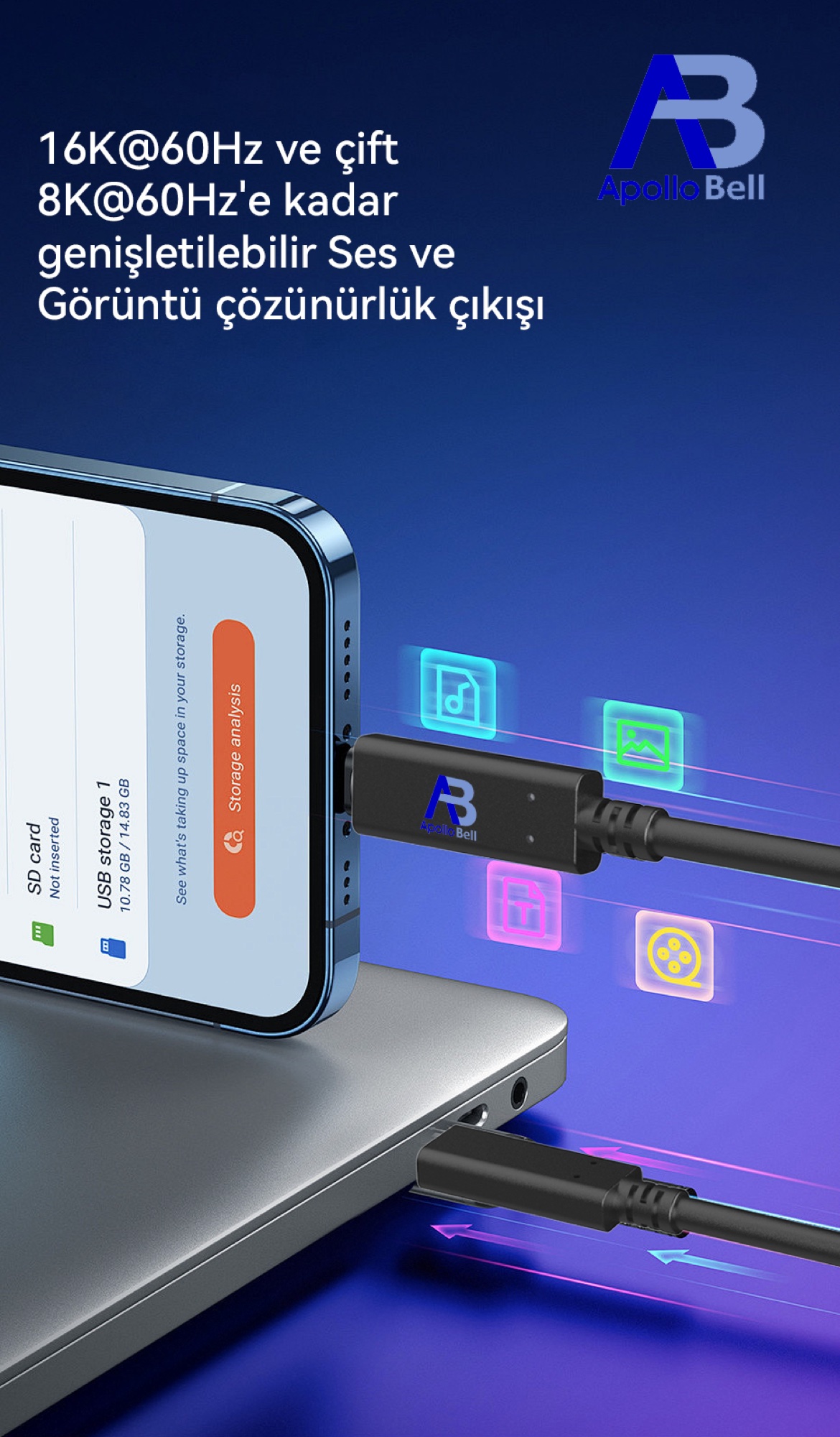 USB4 V2.0 Aktif Kablo 240W / 80Gbps USB-C, 0,5m Siyah - 4