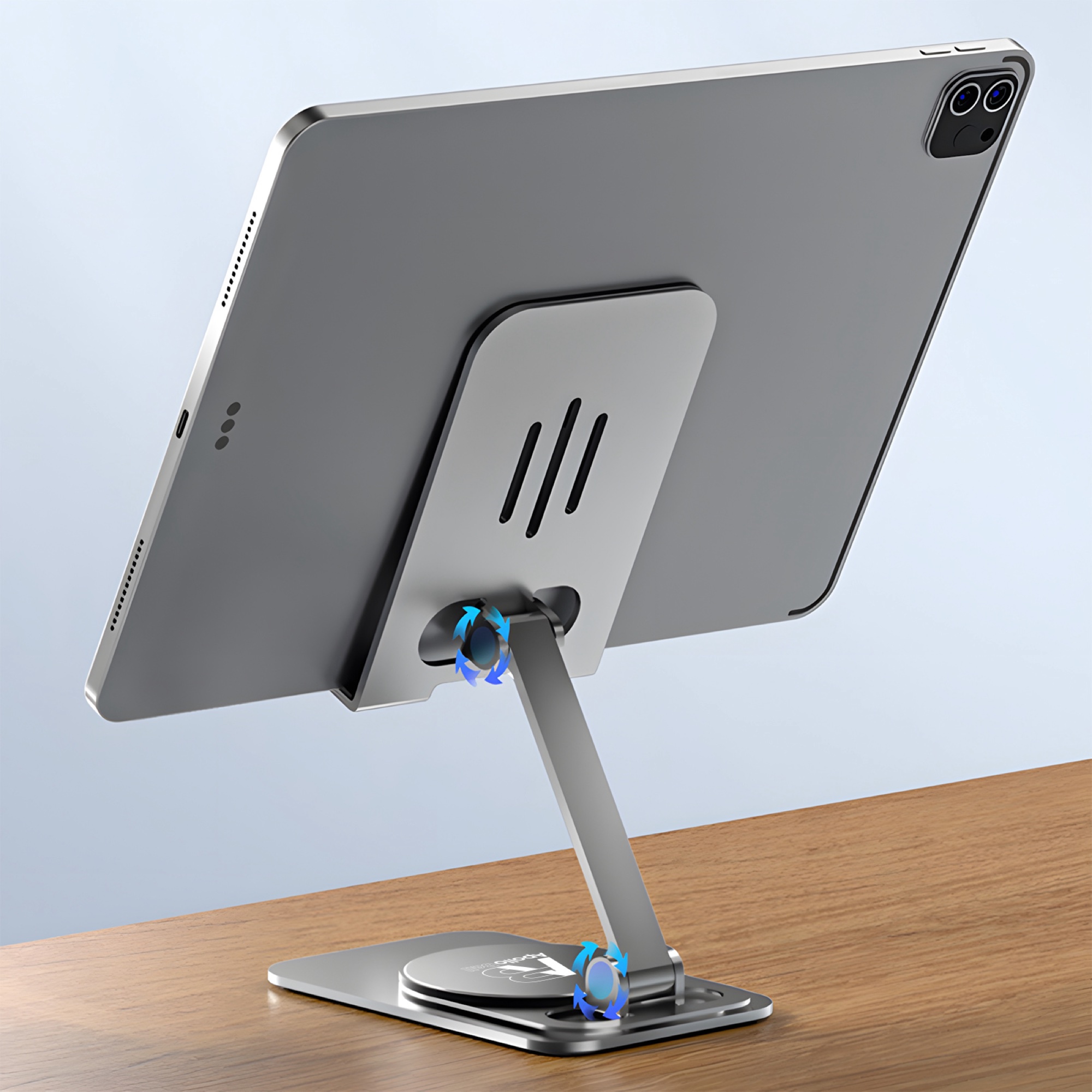 Katlanabilir Masaüstü Telefon/Tablet Tutucu, 360° Dönebilen Alüminyum, Gümüş - 3