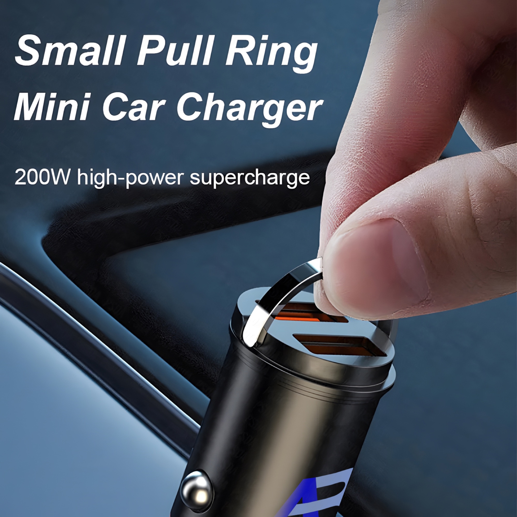 Çift USB Portlu Araç Şarj Adaptörü 200W, Mini Çekme Halkalı, 12V-24V Siyah - 5