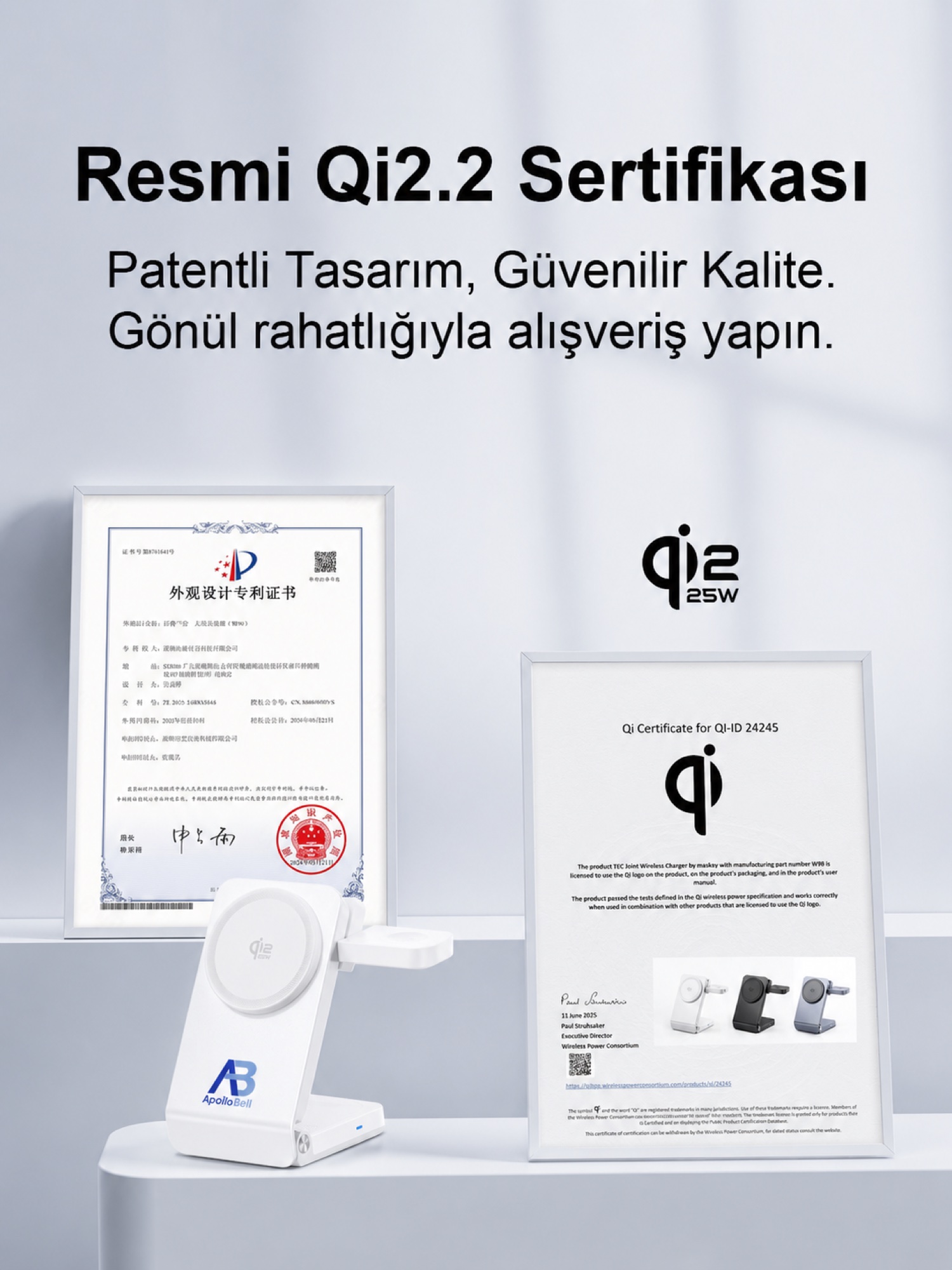 3'ü 1 Arada Katlanabilir Qi2.2 Manyetik Kablosuz Şarj Cihazı 25W, Aktif Soğutmalı, Beyaz - 2