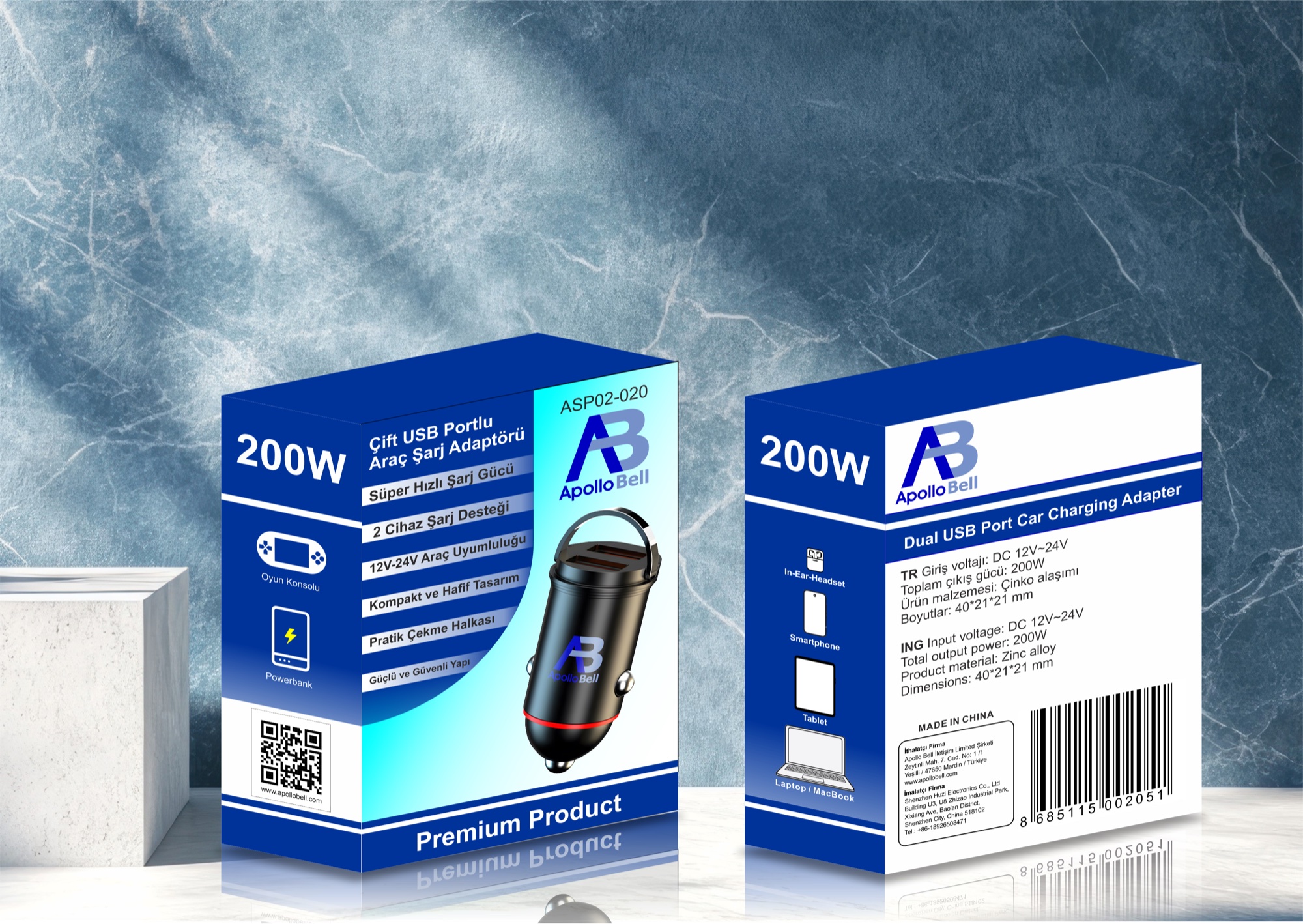 Çift USB Portlu Araç Şarj Adaptörü 200W, Mini Çekme Halkalı, 12V-24V Siyah - 8