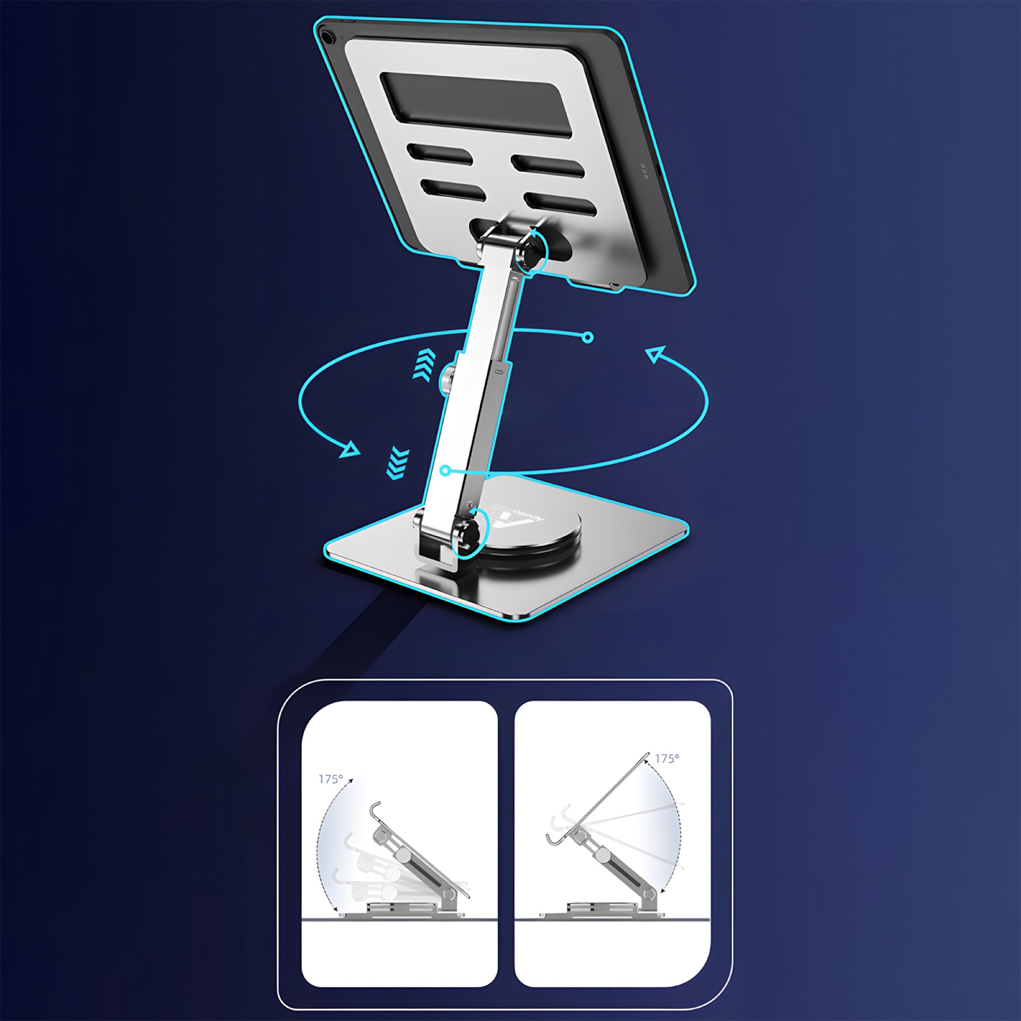 Katlanabilir Teleskopik Telefon ve Tablet Standı, Alüminyum 360° Döner - Koyu Gri - 3