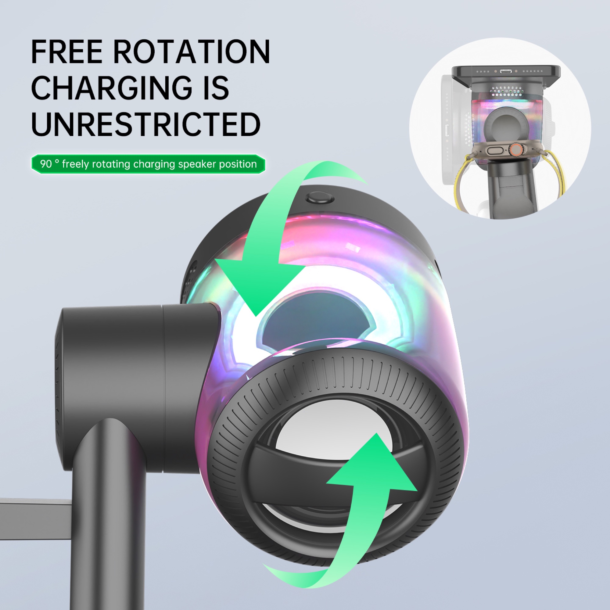 Qi2.2 25W Manyetik Kablosuz Şarj İstasyonu, Bluetooth Hoparlör ve RGB Ortam Işıklı, Siyah - 7