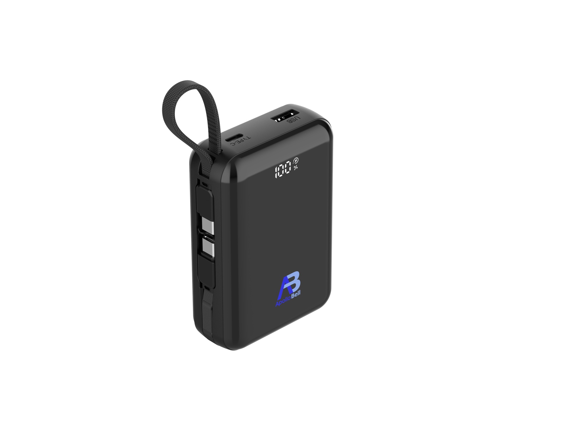 20.000mAh 35W Mini Powerbank, Dahili USB-C Kablolu, LCD Ekranlı, Siyah