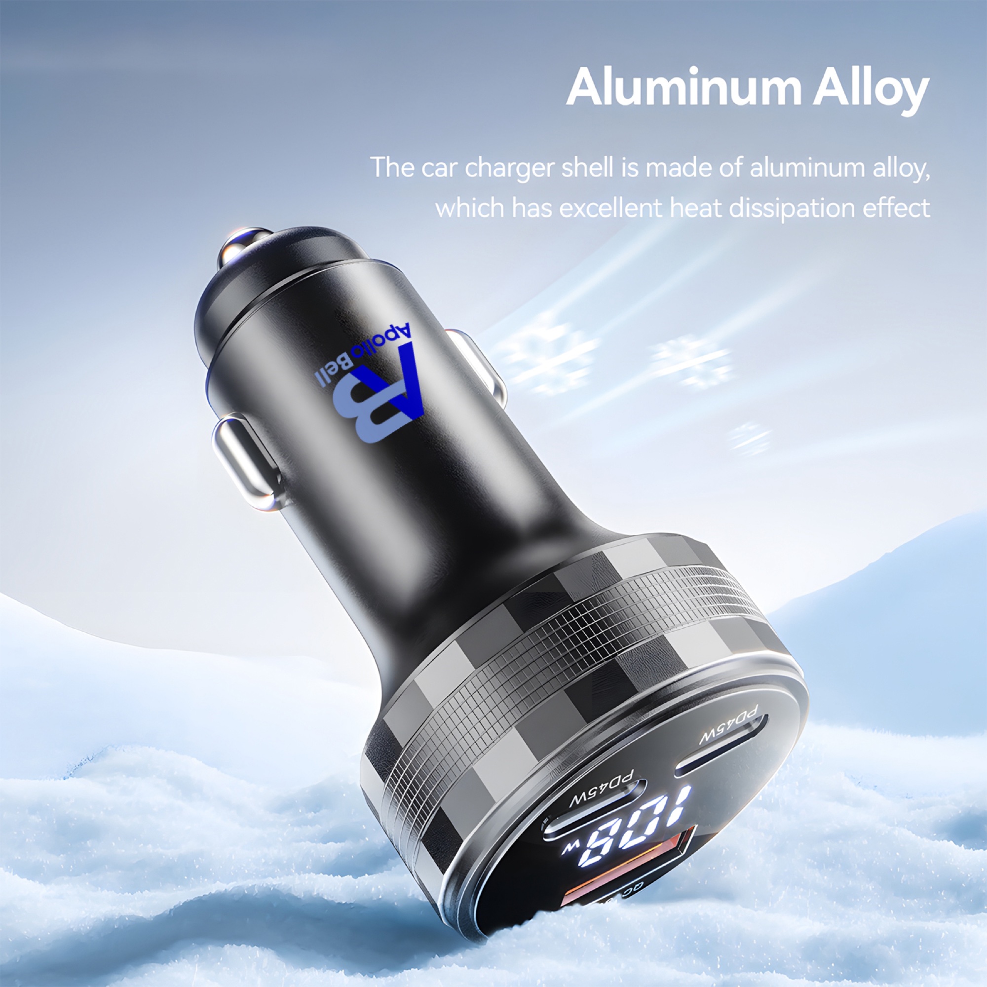 108W Araç Şarj Cihazı 2x 45W USB-C PD + USB-A, Alüminyum Gövde, LED Ekran, Gri - 7