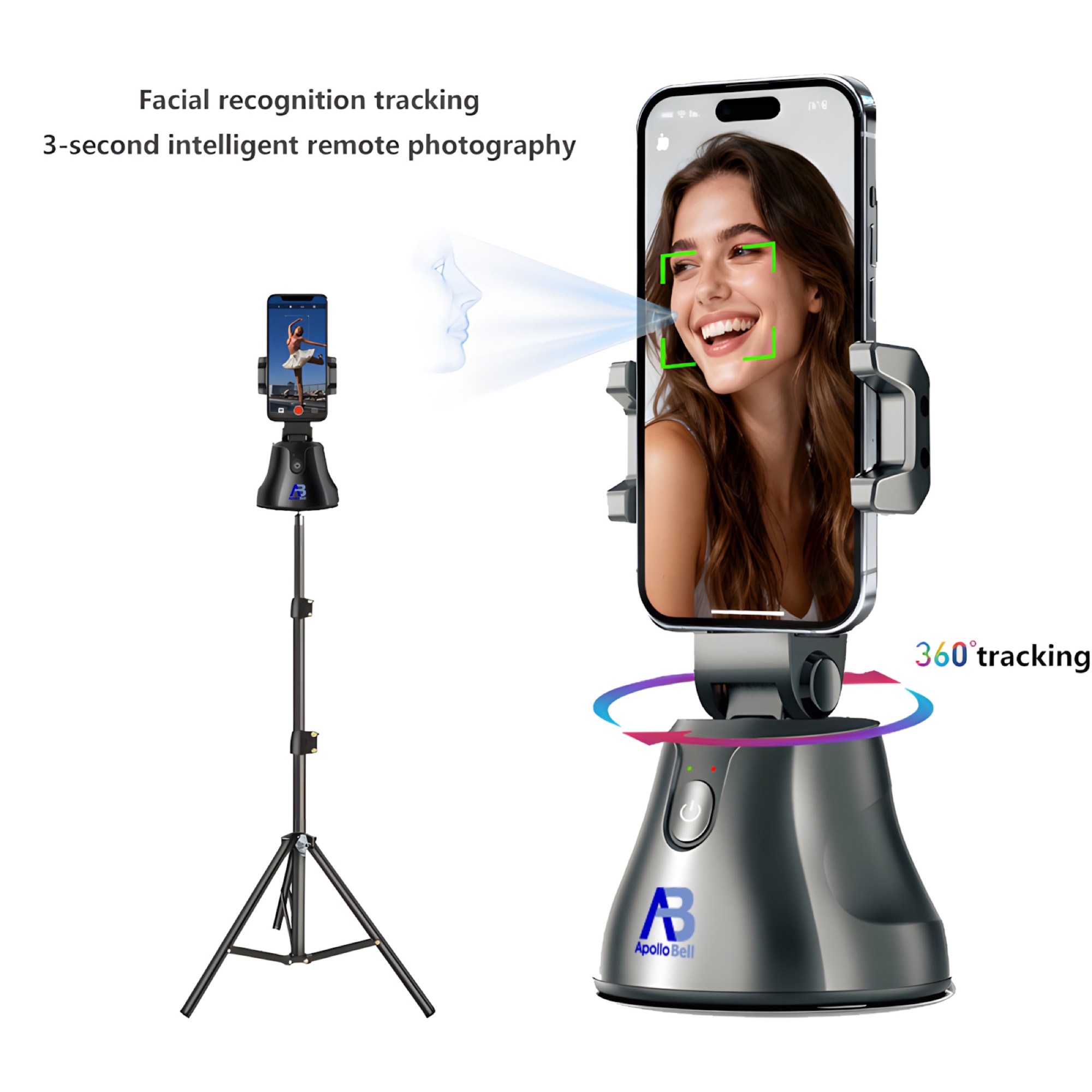 Otomatik Yüz Takipli Telefon Gimbal Standı, 360° Akıllı Çekim, Siyah - 2