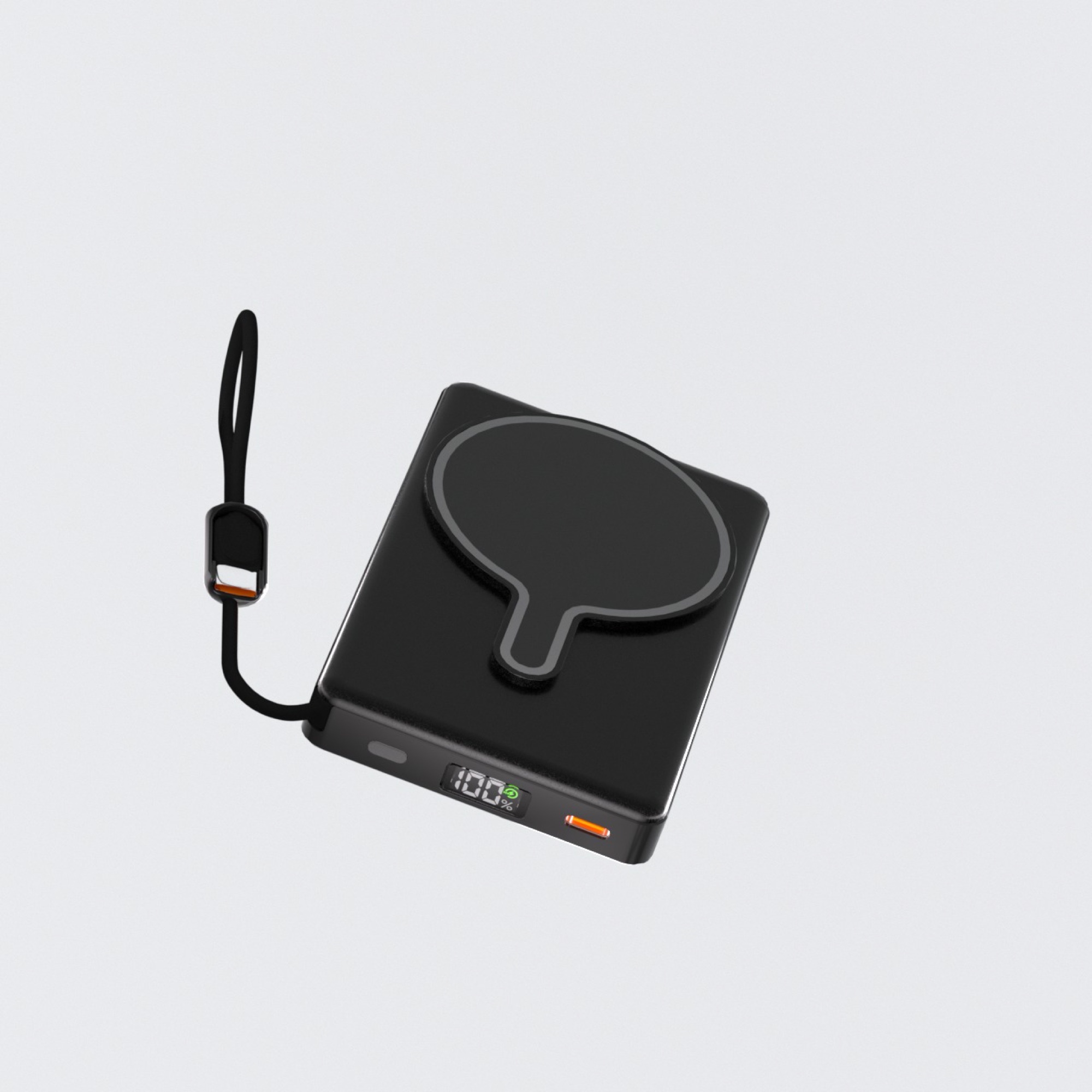 10.000mAh Manyetik Kablosuz Powerbank, PD 45W USB-C, Entegre Kablolu, Siyah - 6
