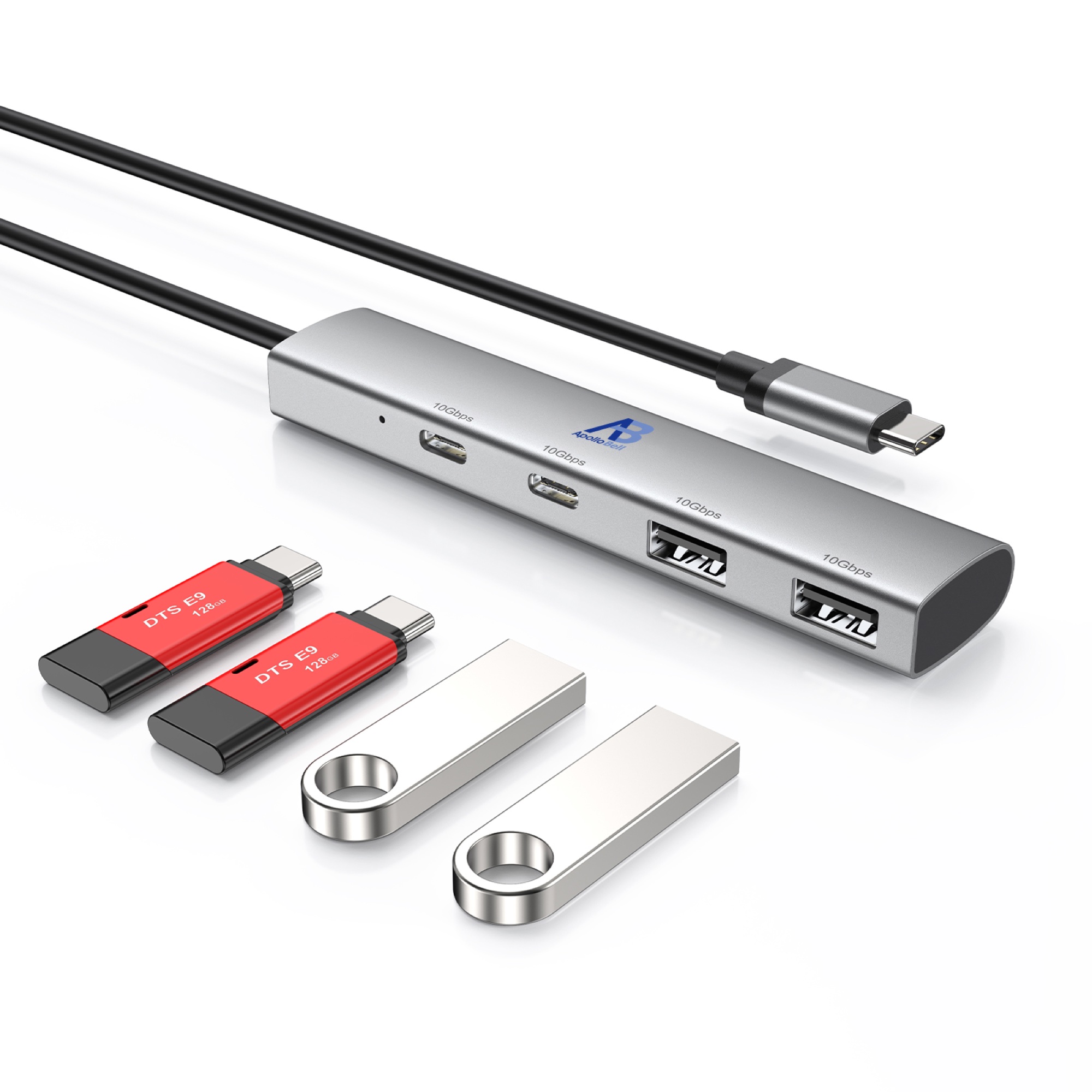 4 Portlu USB-C 3.2 Gen 2 Hub, 2x USB-C + 2x USB-A 10Gbps, Alüminyum, Gri - 3