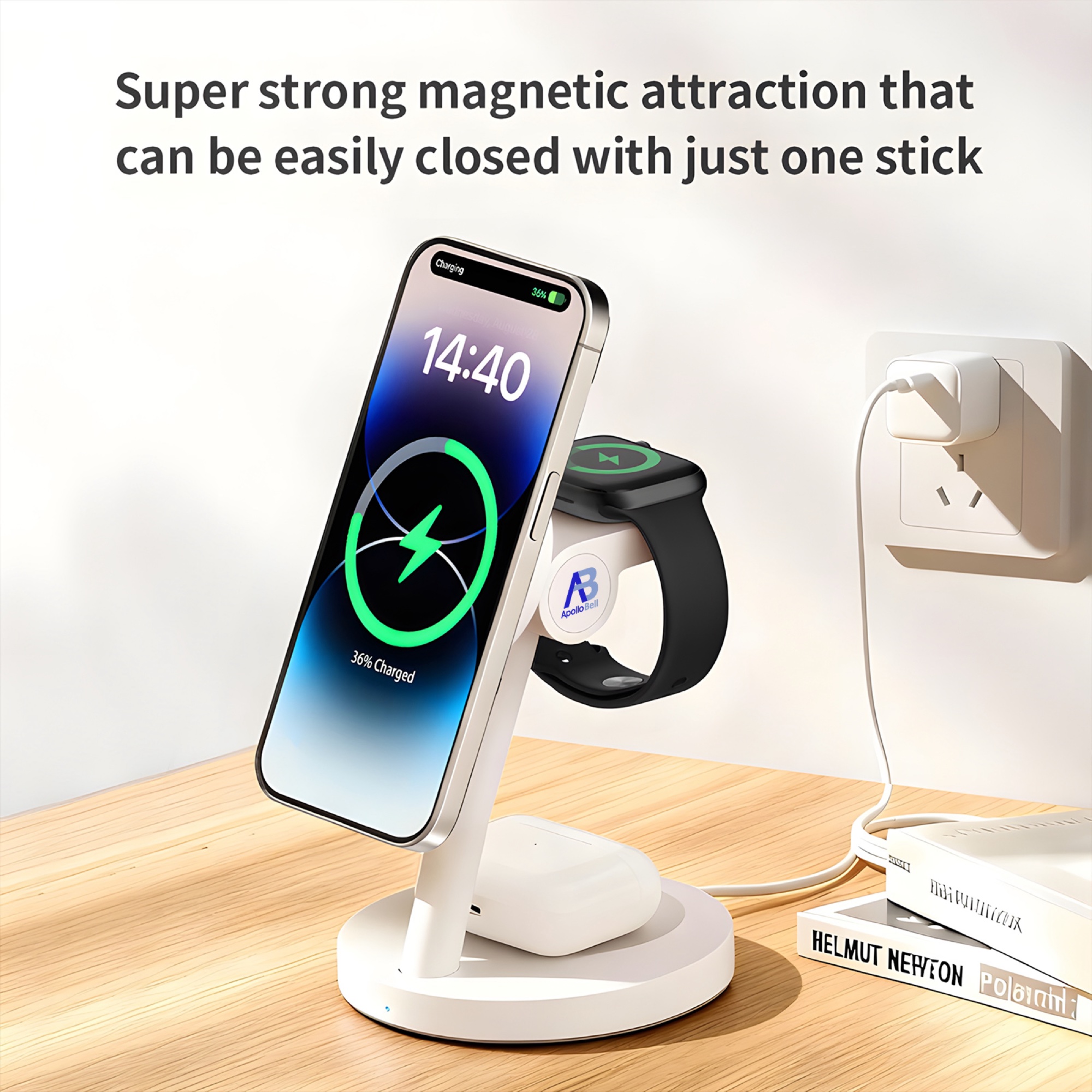 3'ü 1 Arada Qi2.2 Manyetik Kablosuz Şarj Standı 25W (Telefon, Saat, Kulaklık) - 6