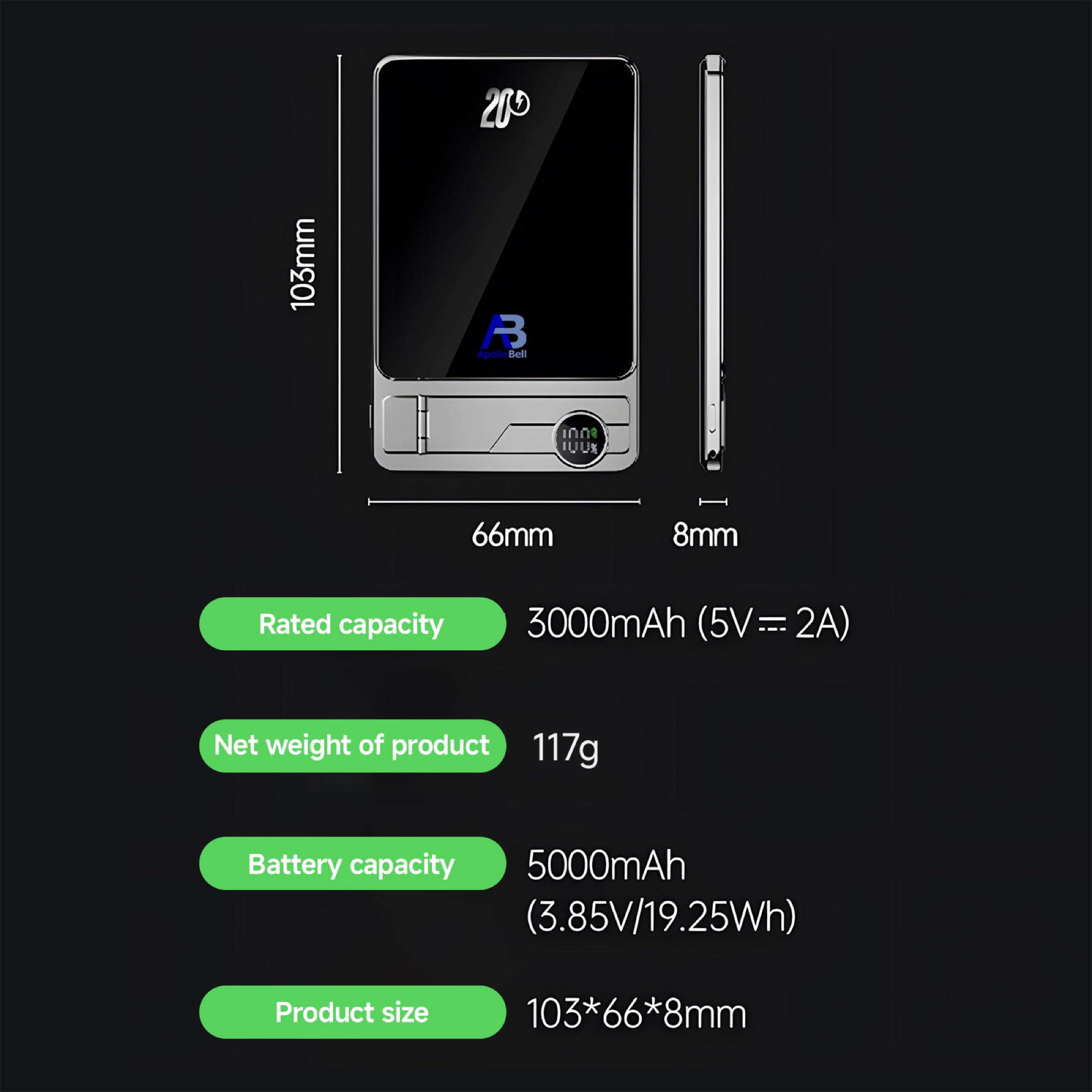 5.000mAh Ultra İnce Manyetik Kablosuz Powerbank 15W, Katlanır Standlı - 13