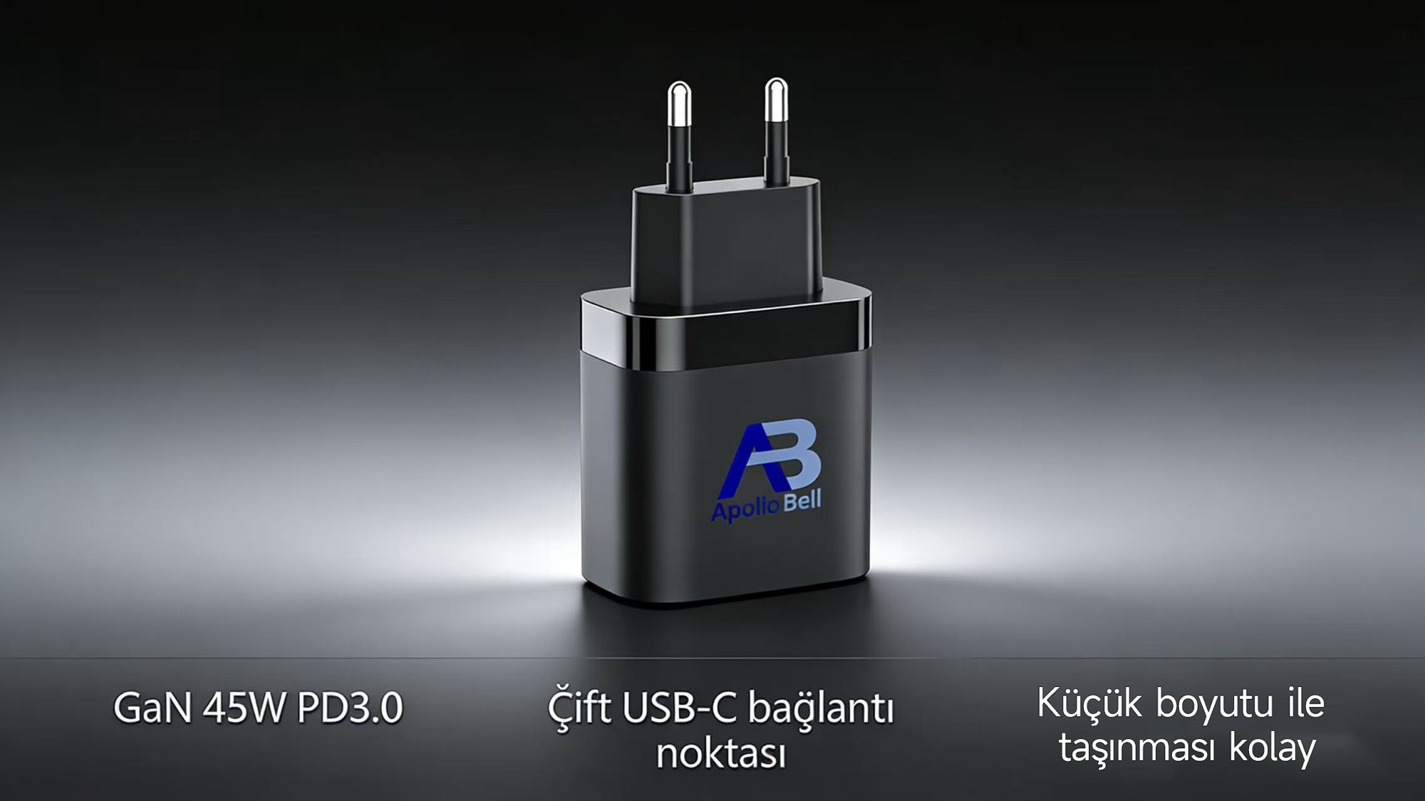 45W GaN Pro Hızlı Şarj Cihazı, Çift USB-C, Titanyum/Siyah - 9