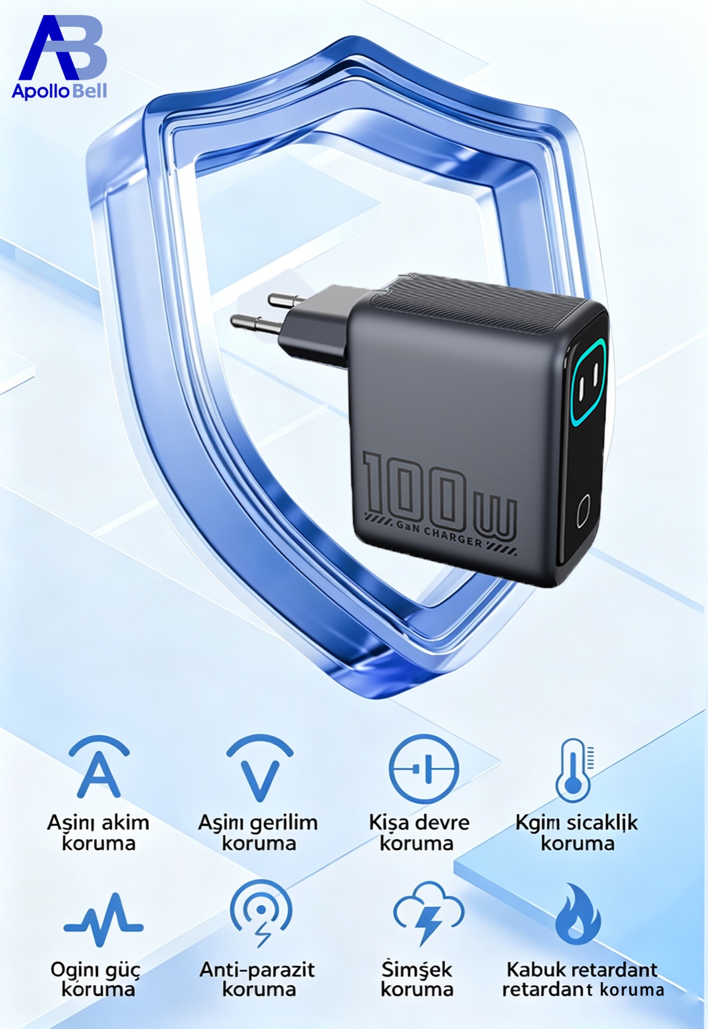 100W GaN Süper Hızlı Şarj Cihazı, Yapay Zeka Dokunmatik Ekran, 2x USB-C + USB-A - 11