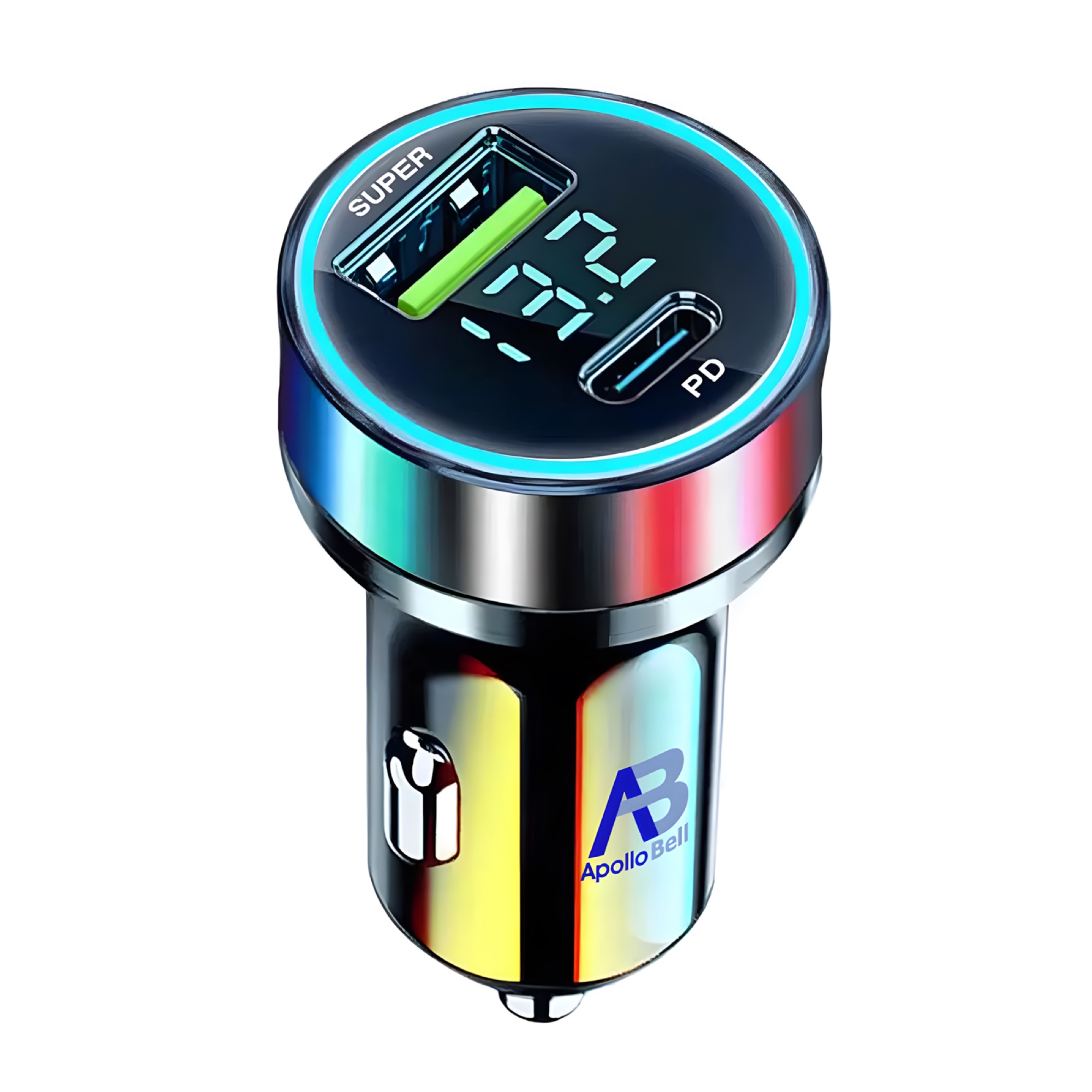 120W Dijital Ekranlı Araç Şarj Cihazı USB-A + PD Type-C, 6A Type-C Kablolu