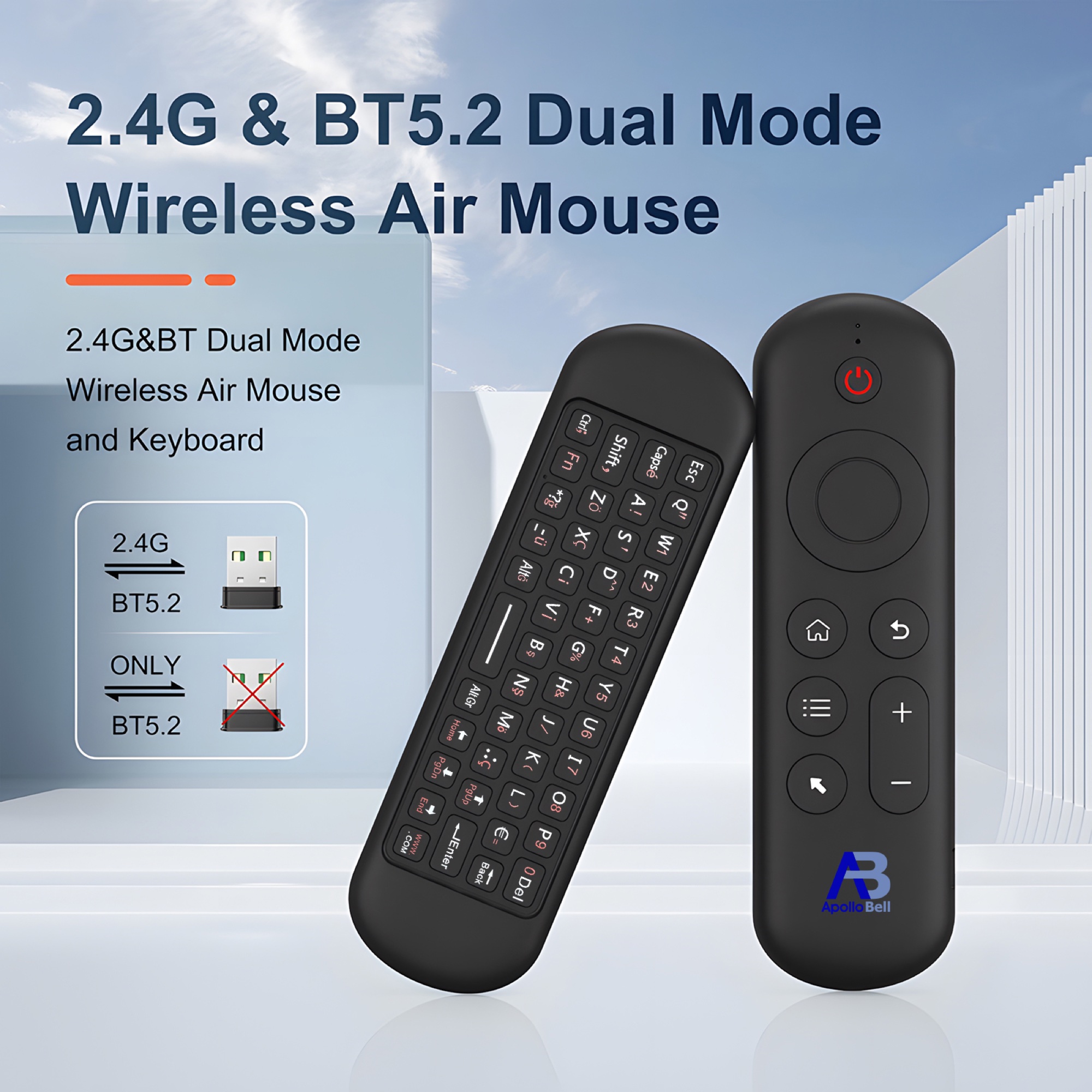 Mini Klavye ve Hava Faresi Uzaktan Kumanda, 2.4G + Bluetooth 5.2 Çift Mod, Siyah - 2