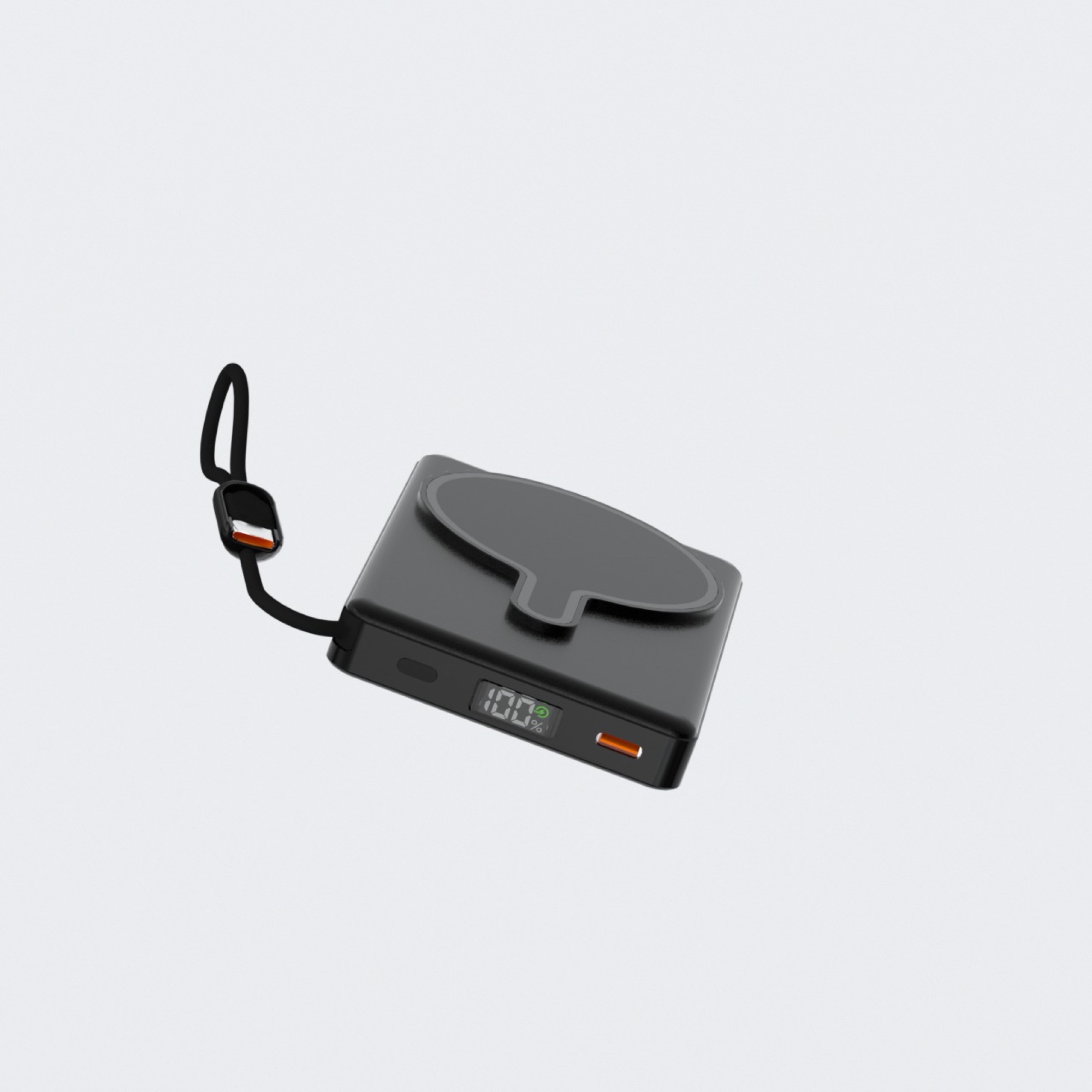 10.000mAh Manyetik Kablosuz Powerbank, PD 45W USB-C, Entegre Kablolu, Siyah - 7
